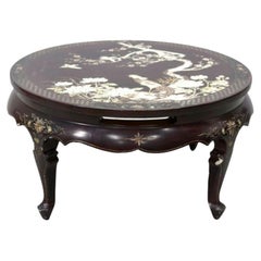Antique Asian Coffee Table Tray Decorated with Inlaid Rooster, Early 20th Century