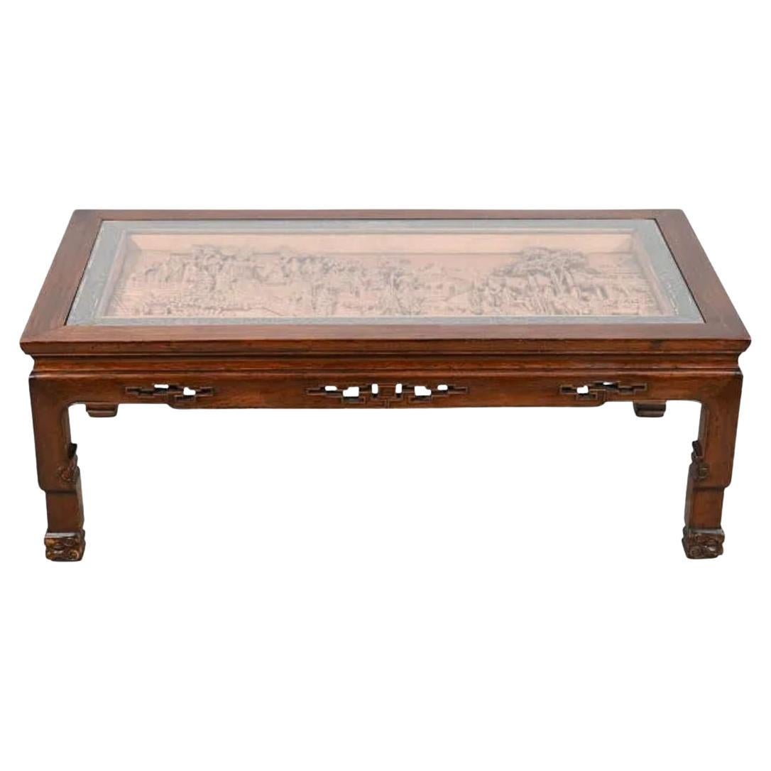 Asian Coffee Table With Inset Carved Details