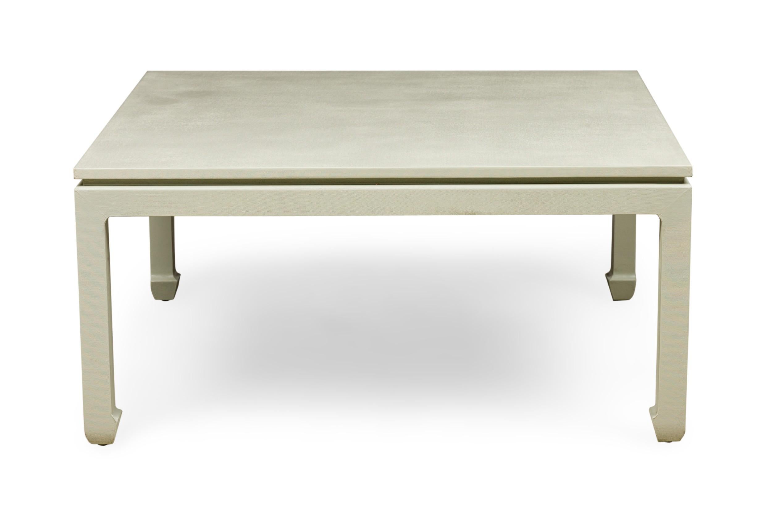 Hand-Crafted Asian Contemporary Ming Dynasty Style Sage Colored Raffia Wrapped Coffee Table For Sale
