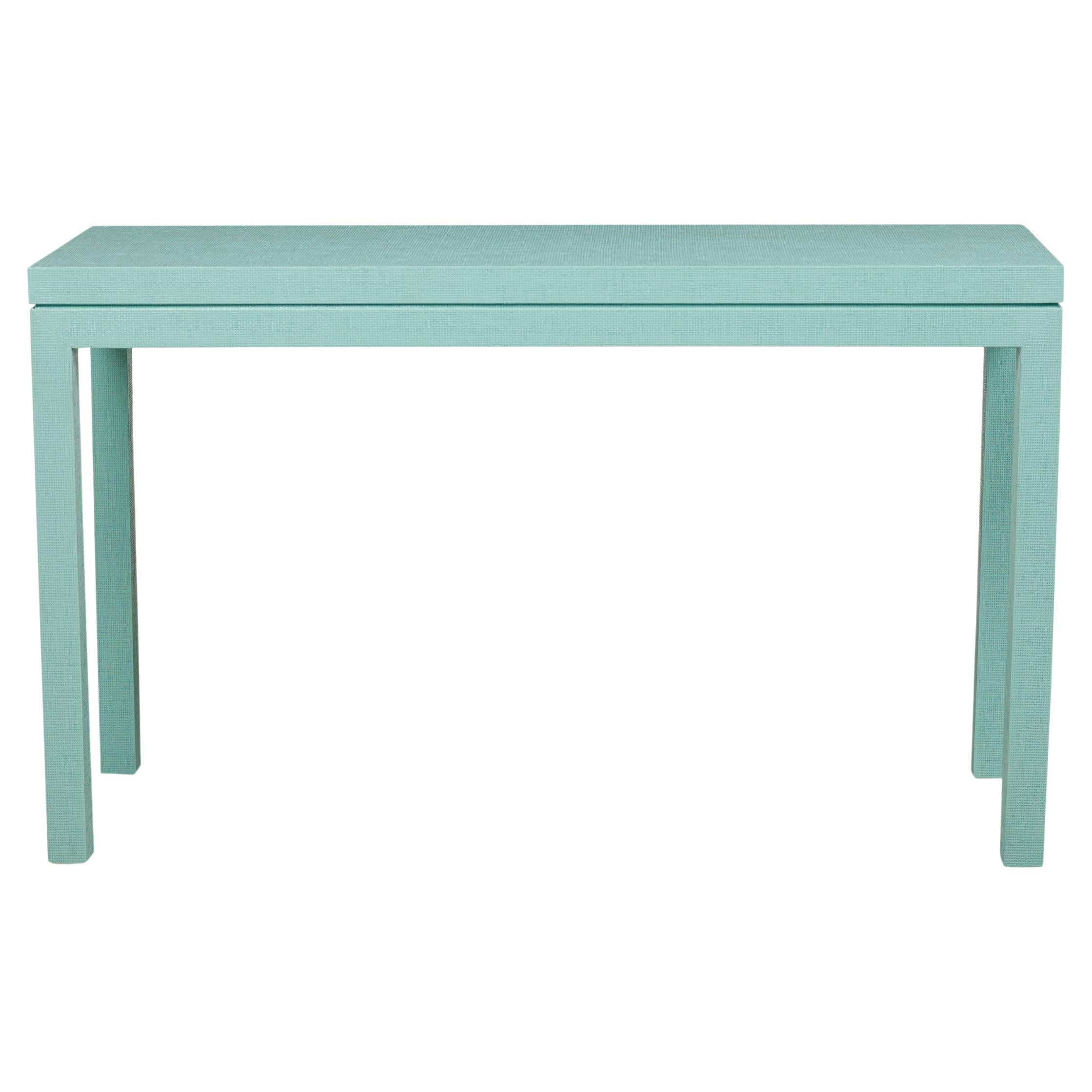 Table console en raphia de couleur turquoise, style Asian Contemporary