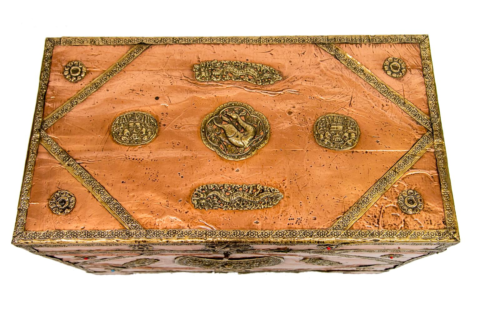 East Asian Asian Copper Clad Chest For Sale