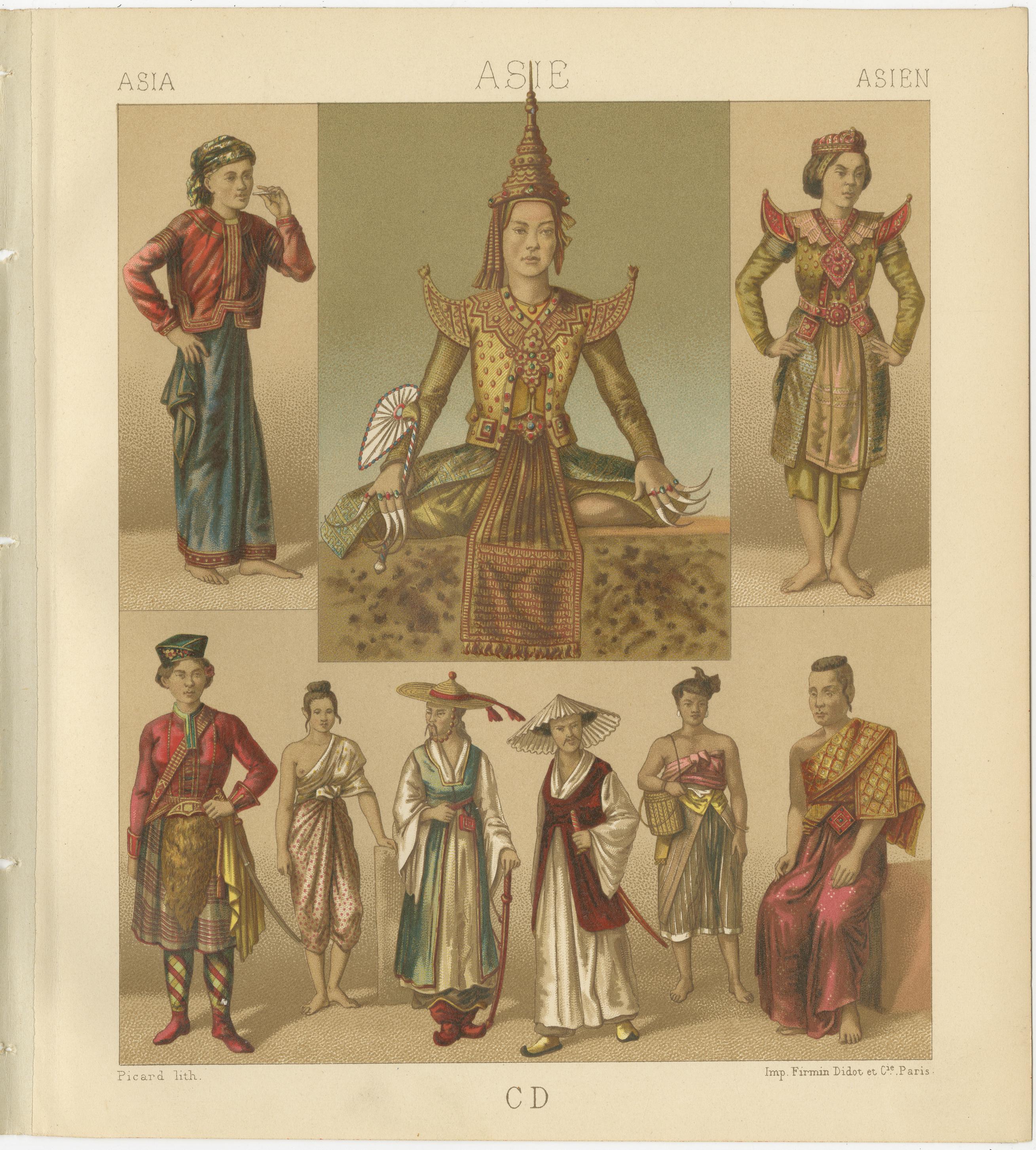 Asian Costume & Decorative Arts Lithographs, Hand Colored, Paris c.1888 Set of 3