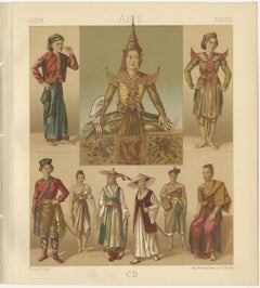 Asian Costume & Decorative Arts Lithographs, Hand Colored, Paris c.1888 Set of 3