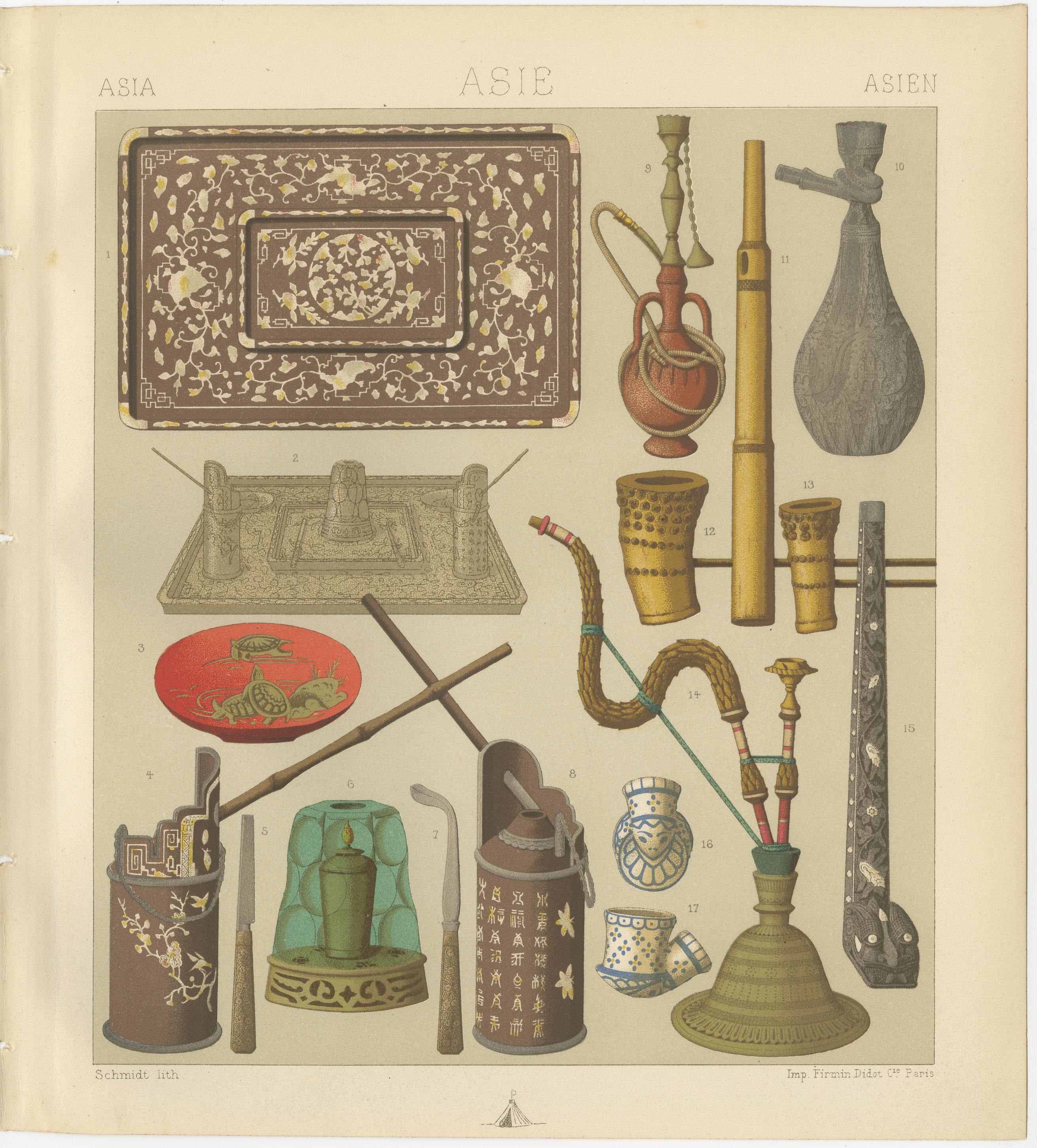 Asian Costume & Decorative Arts Lithographs, Hand Colored, Paris c.1888 Set of 3