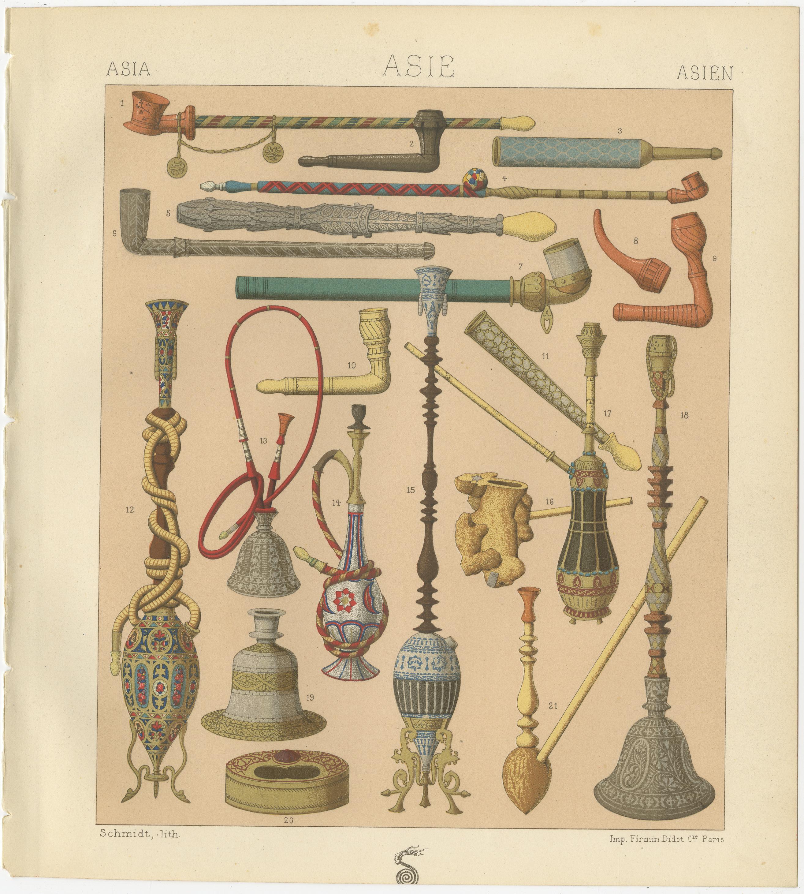 Asian Costume & Decorative Arts Lithographs, Hand Colored, Paris c.1888 Set of 3
