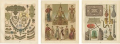 Asian Costume & Decorative Arts Lithographs, Hand Colored, Paris c.1888 Set of 3