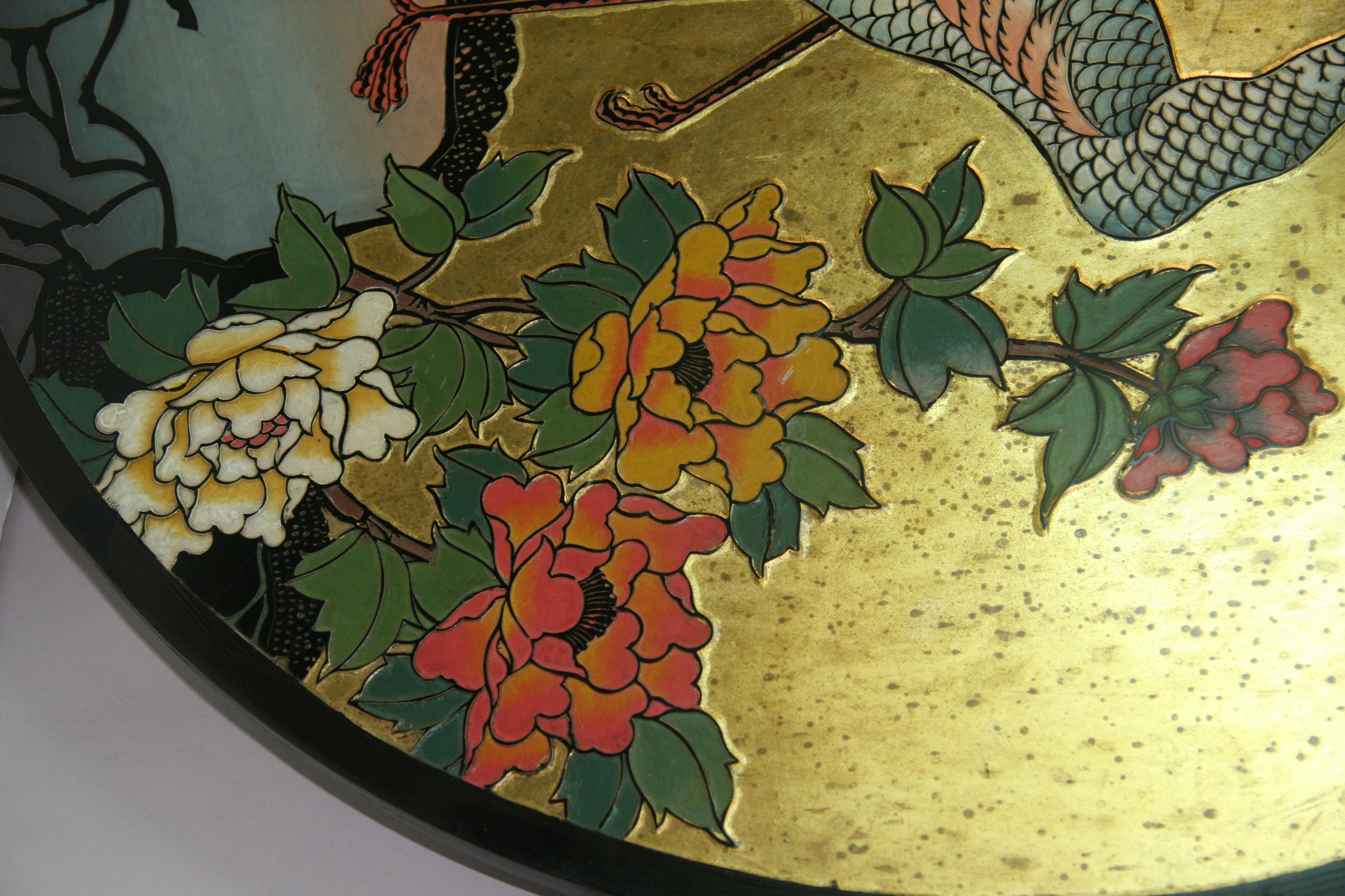 Asian Courting  Peacocks Painted Round Panel For Sale 6