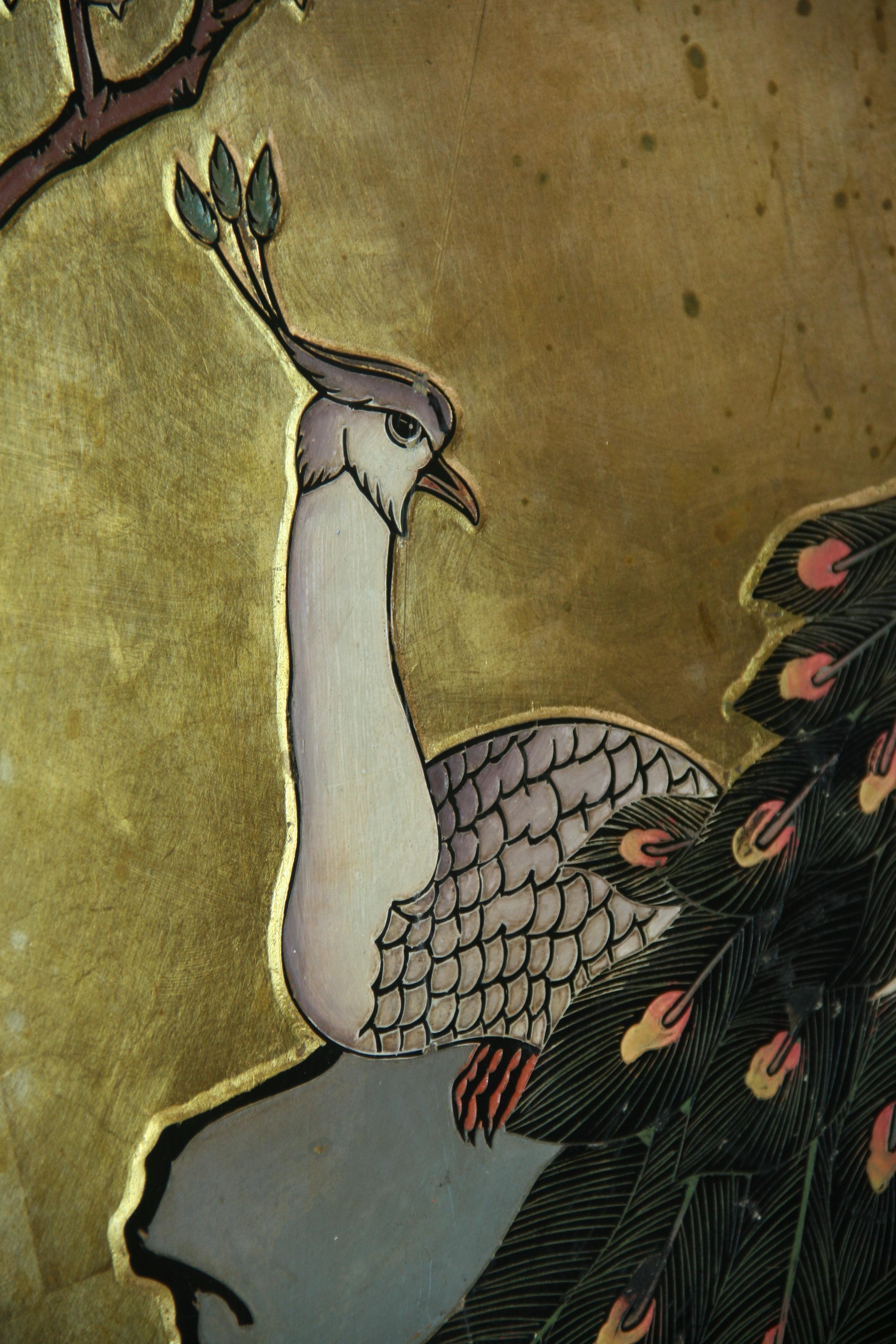 Asian Courting  Peacocks Painted Round Panel For Sale 10