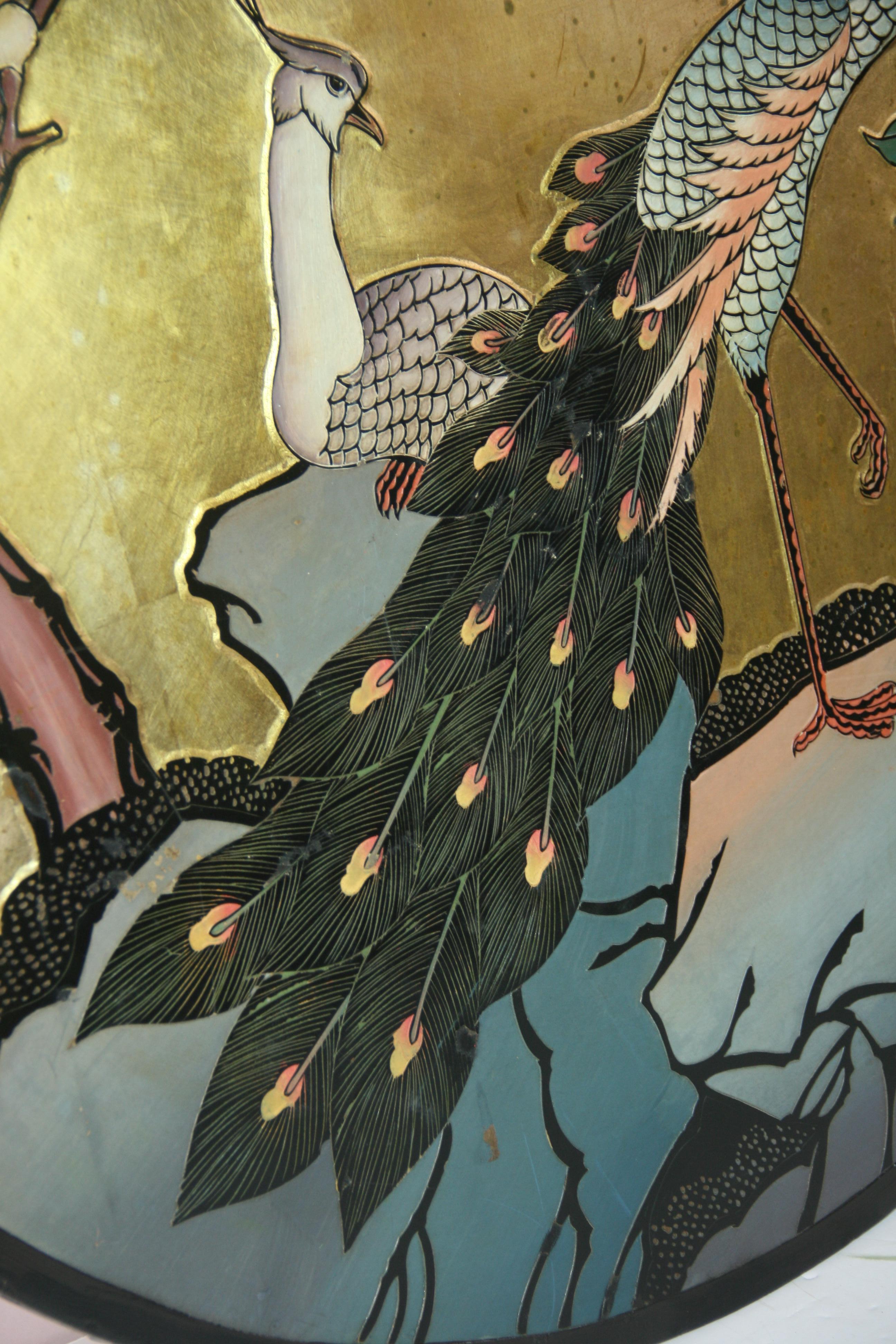 Asian Courting  Peacocks Painted Round Panel For Sale 11