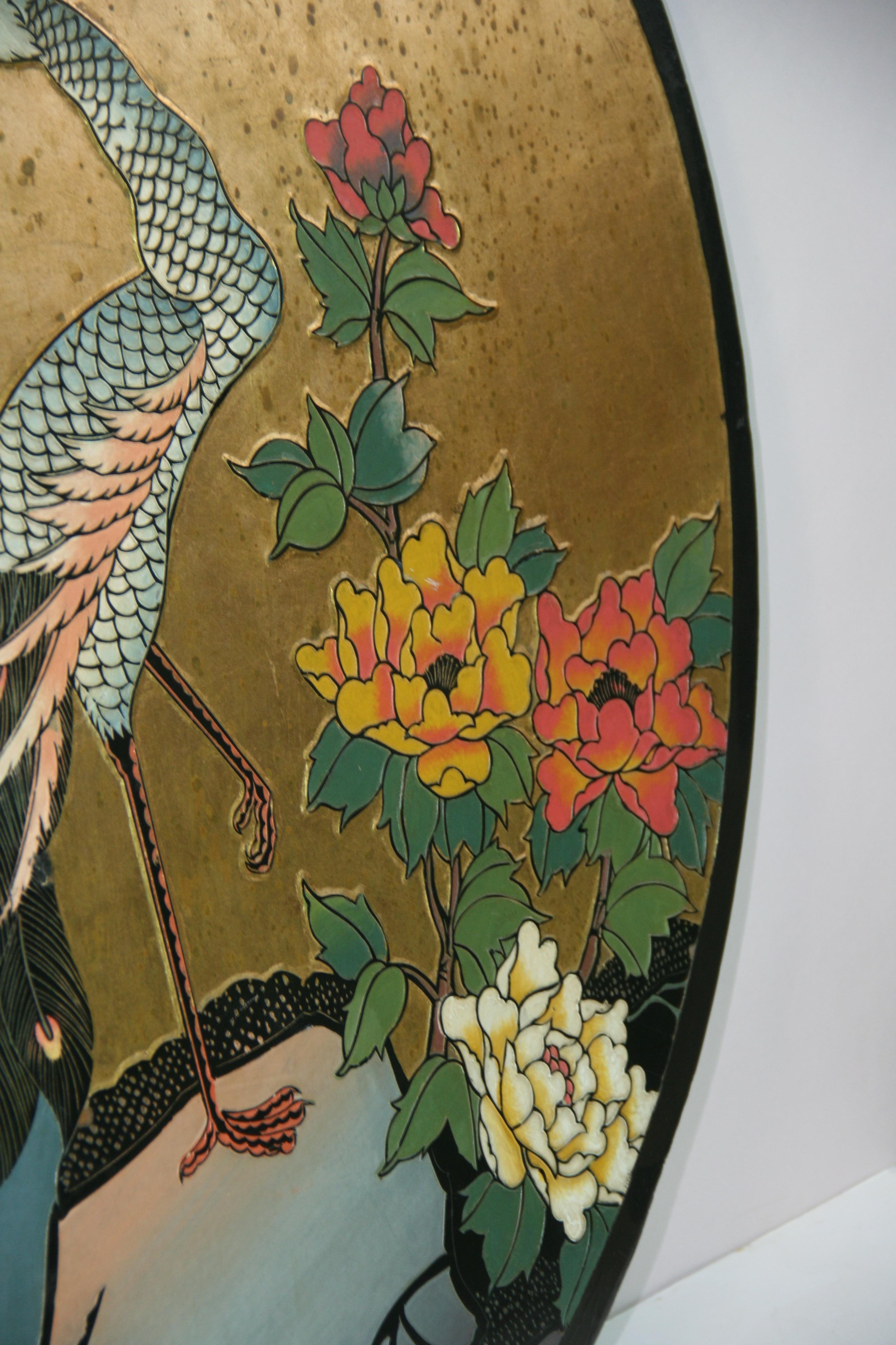 Asian Courting  Peacocks Painted Round Panel For Sale 13