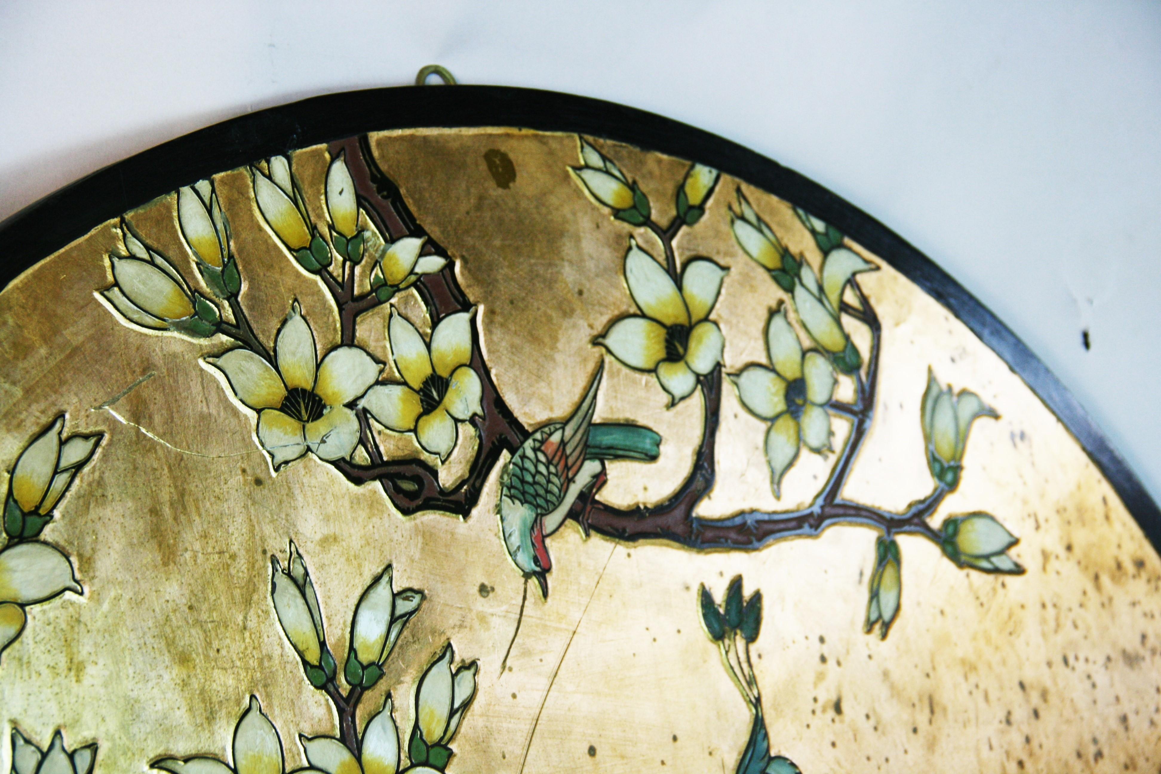 Asian Courting  Peacocks Painted Round Panel For Sale 14