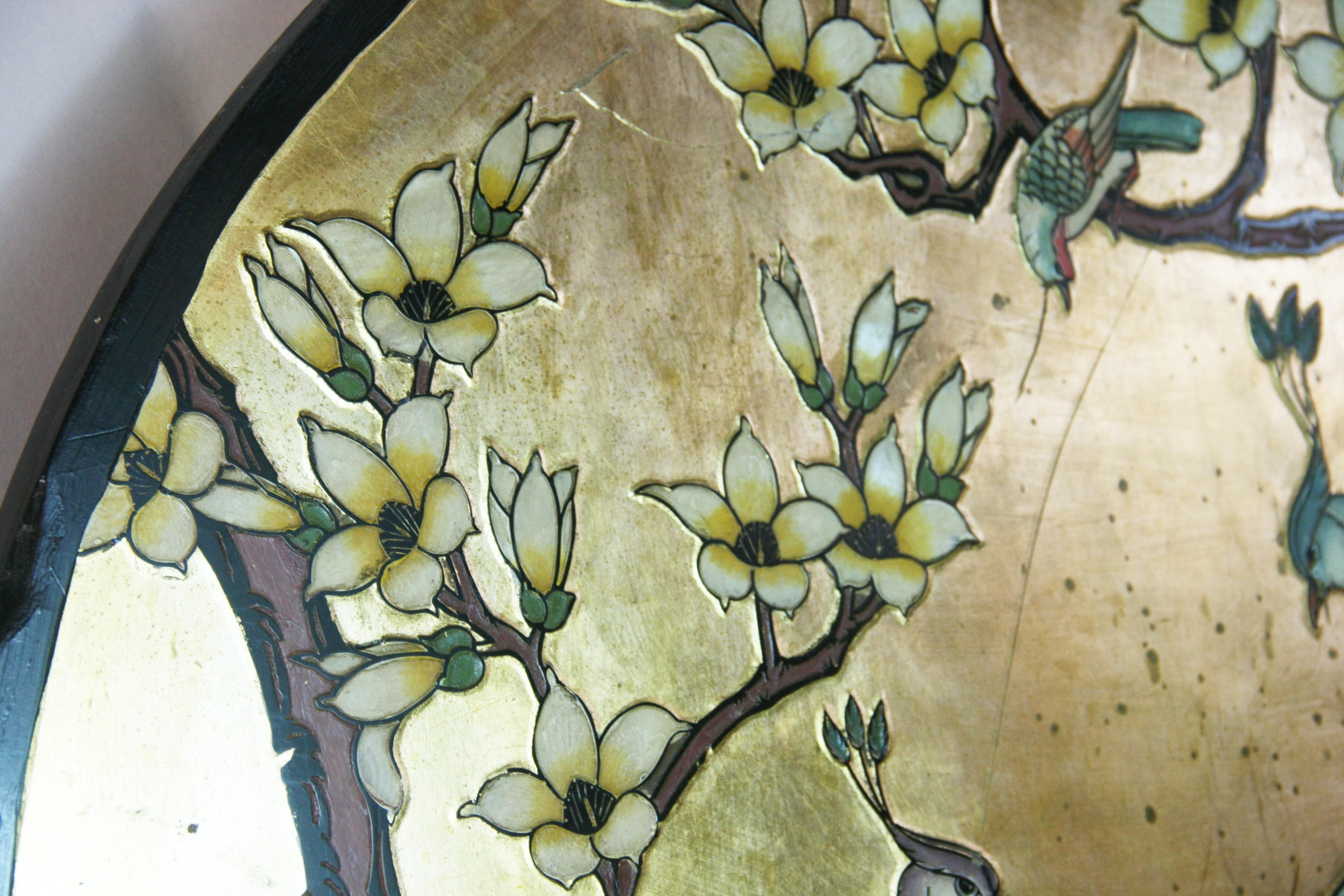 Asian Courting  Peacocks Painted Round Panel For Sale 15