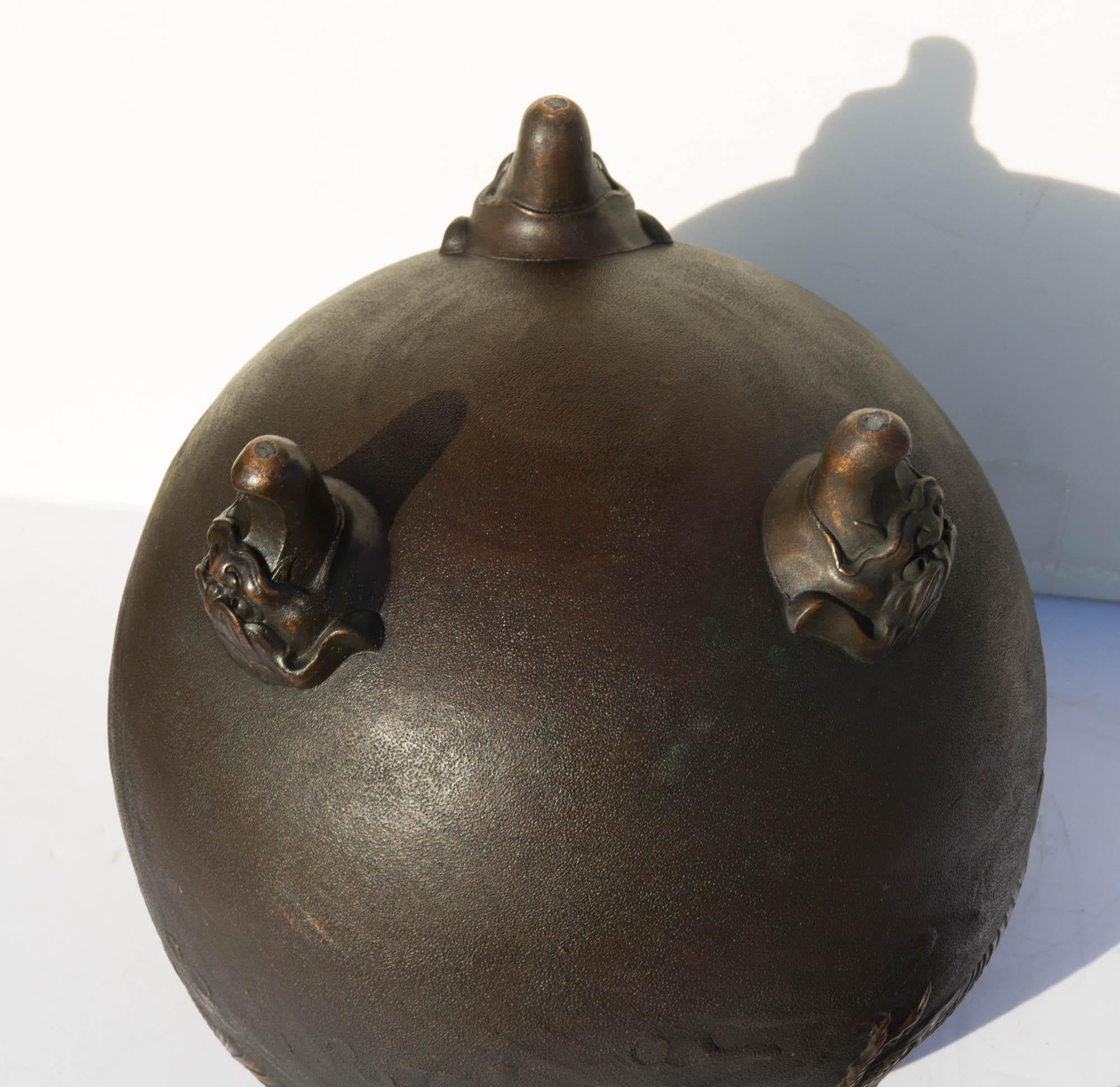 Asian Covered Jar Bronze Clad Ceramic 1
