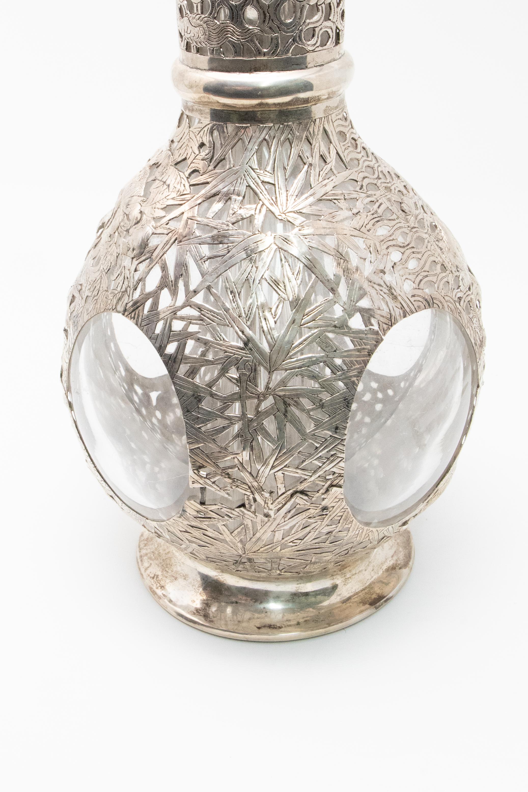 Asian Decanter Silver Over Glass, Late 19th Century For Sale 4