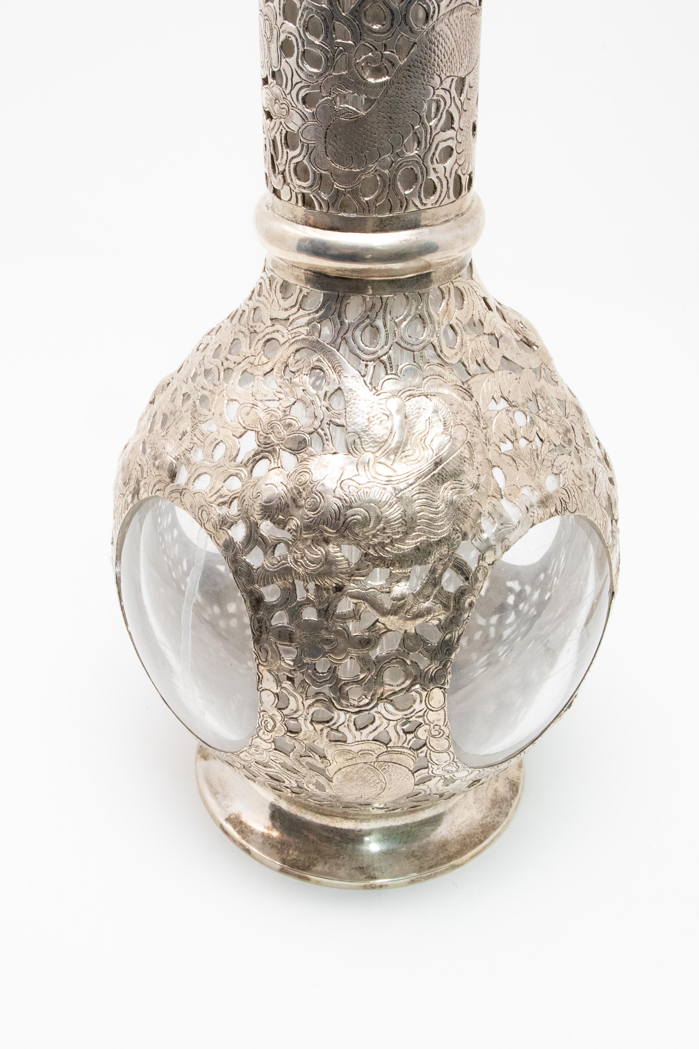 Asian Decanter Silver Over Glass, Late 19th Century For Sale 6