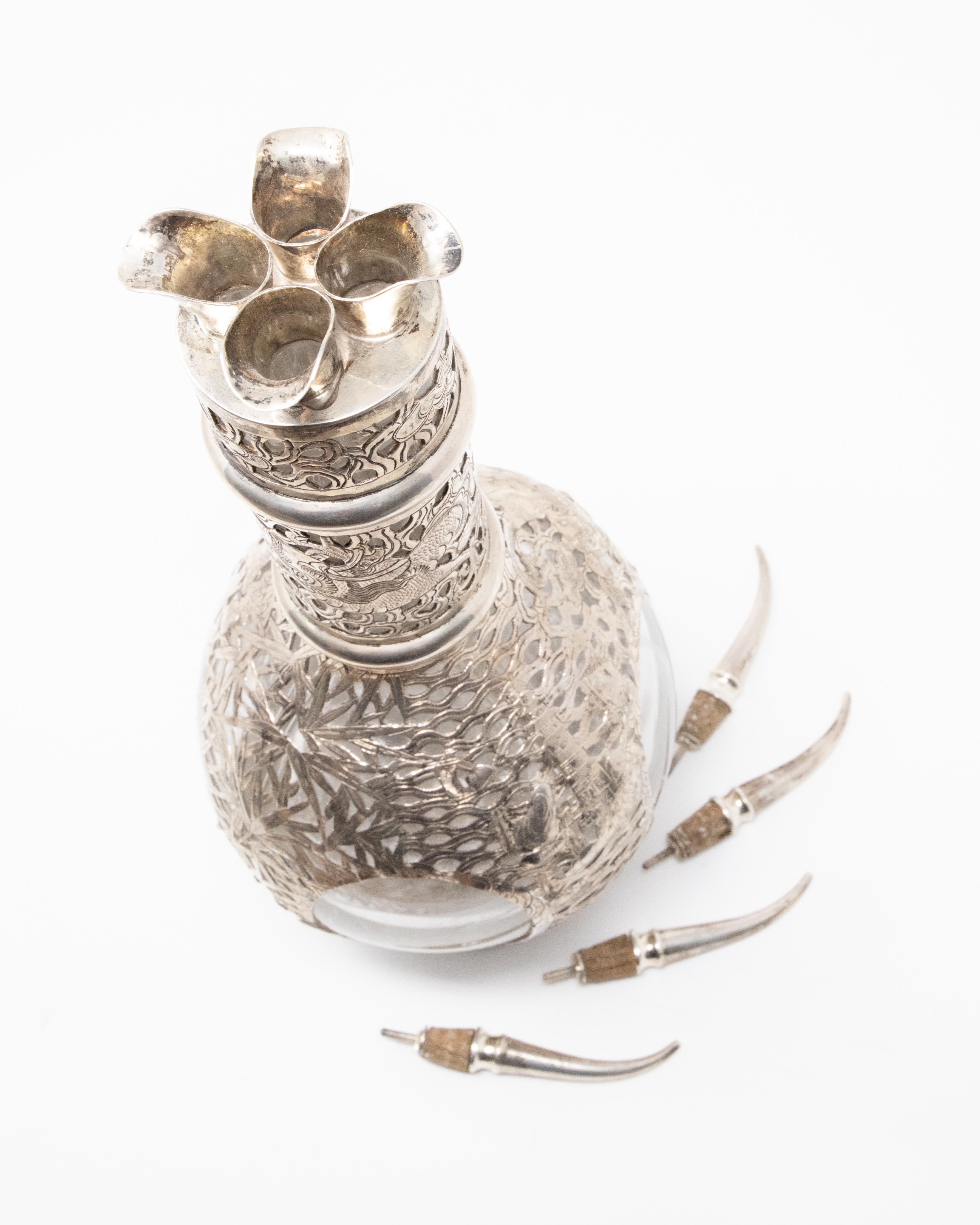 Asian Decanter Silver Over Glass, Late 19th Century For Sale 1