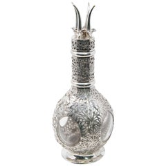 Antique Asian Decanter Silver Over Glass, Late 19th Century