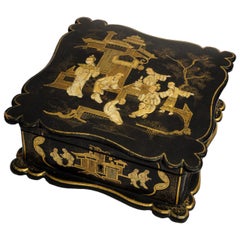 Asian Decor Jewelry Box in Black Lacquer Napoleon III