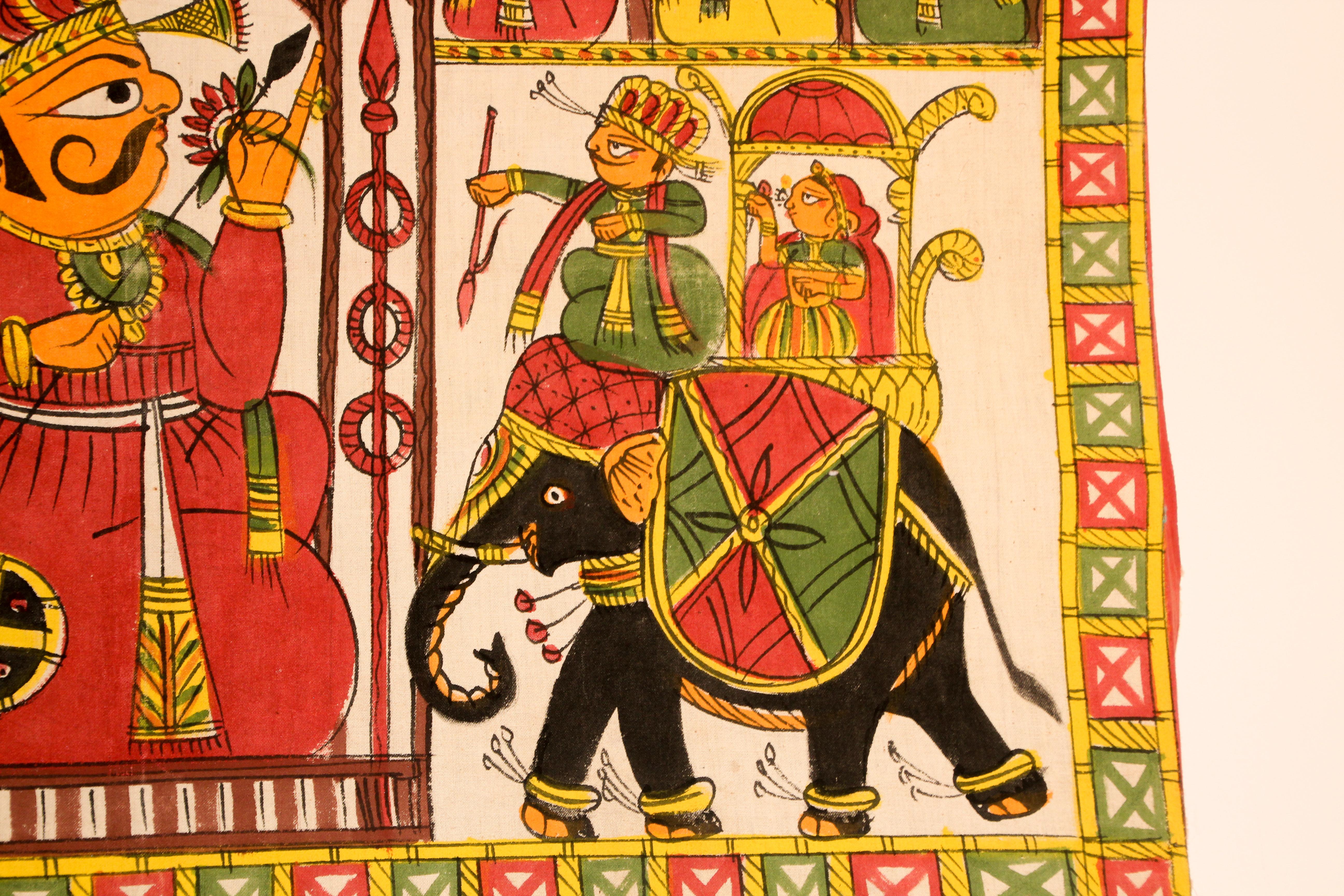 Peinture d'art décoratif asiatique Phad - Procession royale du Rajasthan en vente 2