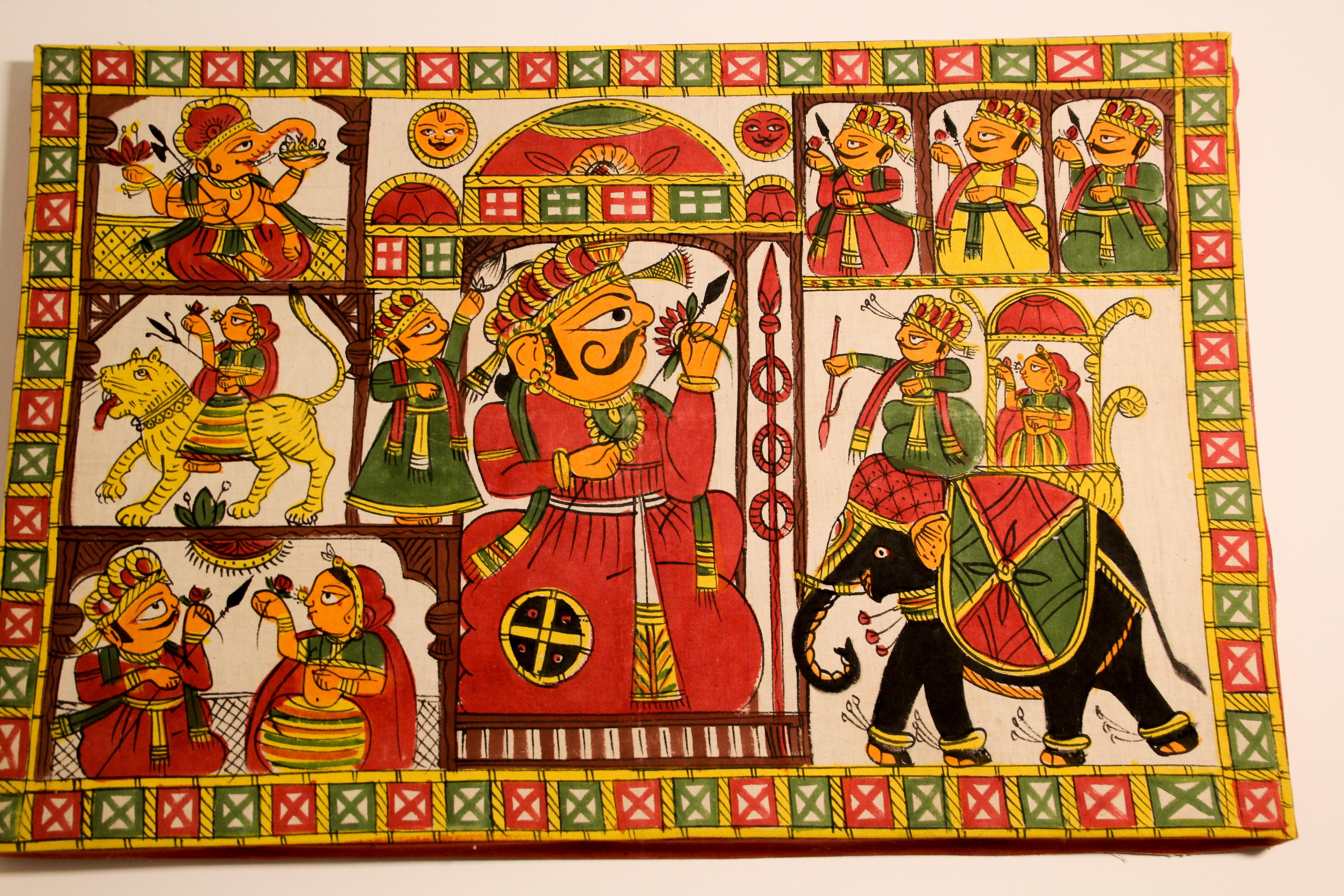 Silk Asian Decorative Art Phad Painting Rajasthan Royal Procession For Sale