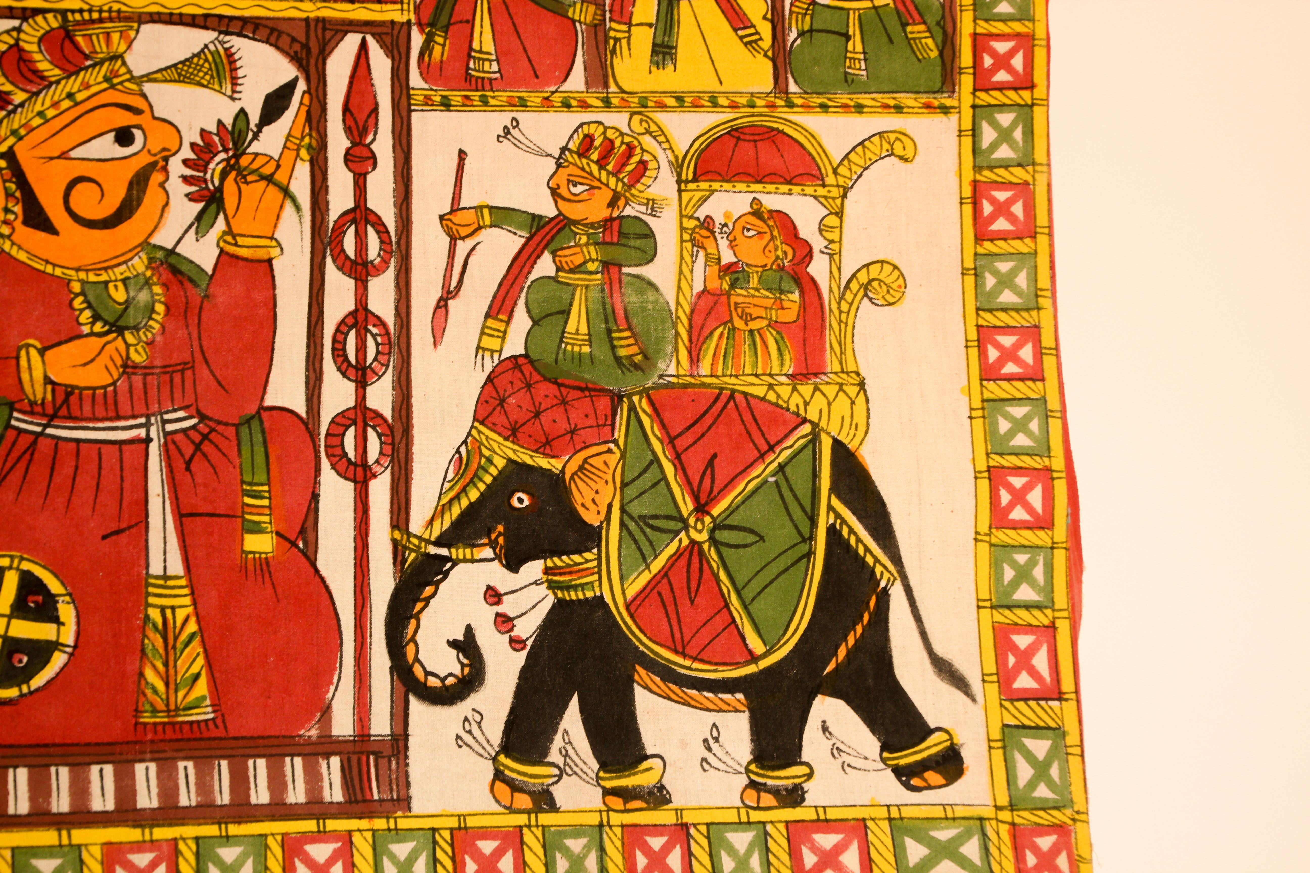 Peinture d'art décoratif asiatique Phad - Procession royale du Rajasthan en vente 4