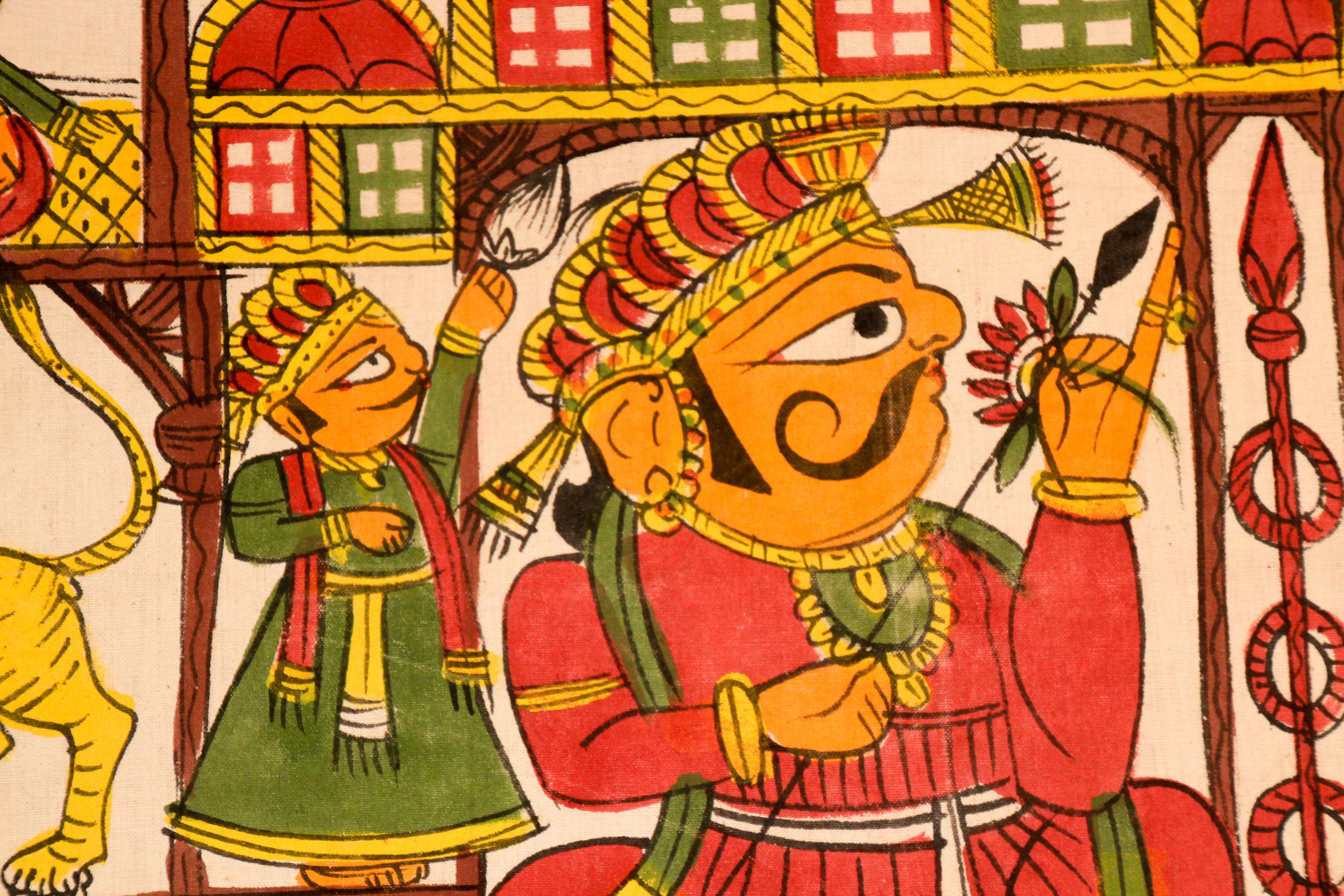 Indien Peinture d'art décoratif asiatique Phad - Procession royale du Rajasthan en vente