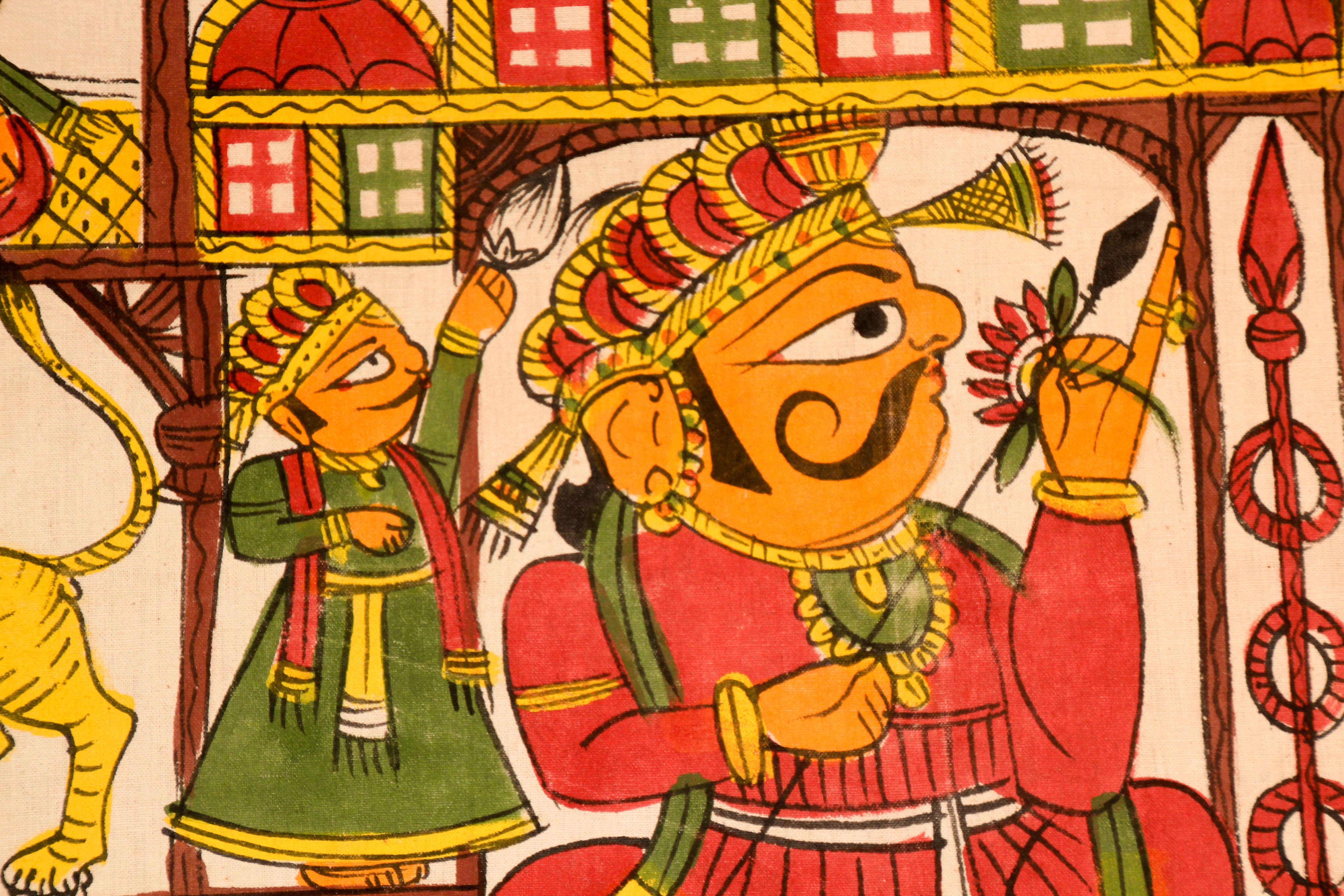Arte Decorativo Asiático Pintura Phad Procesión Real de Rajastán Indio en venta