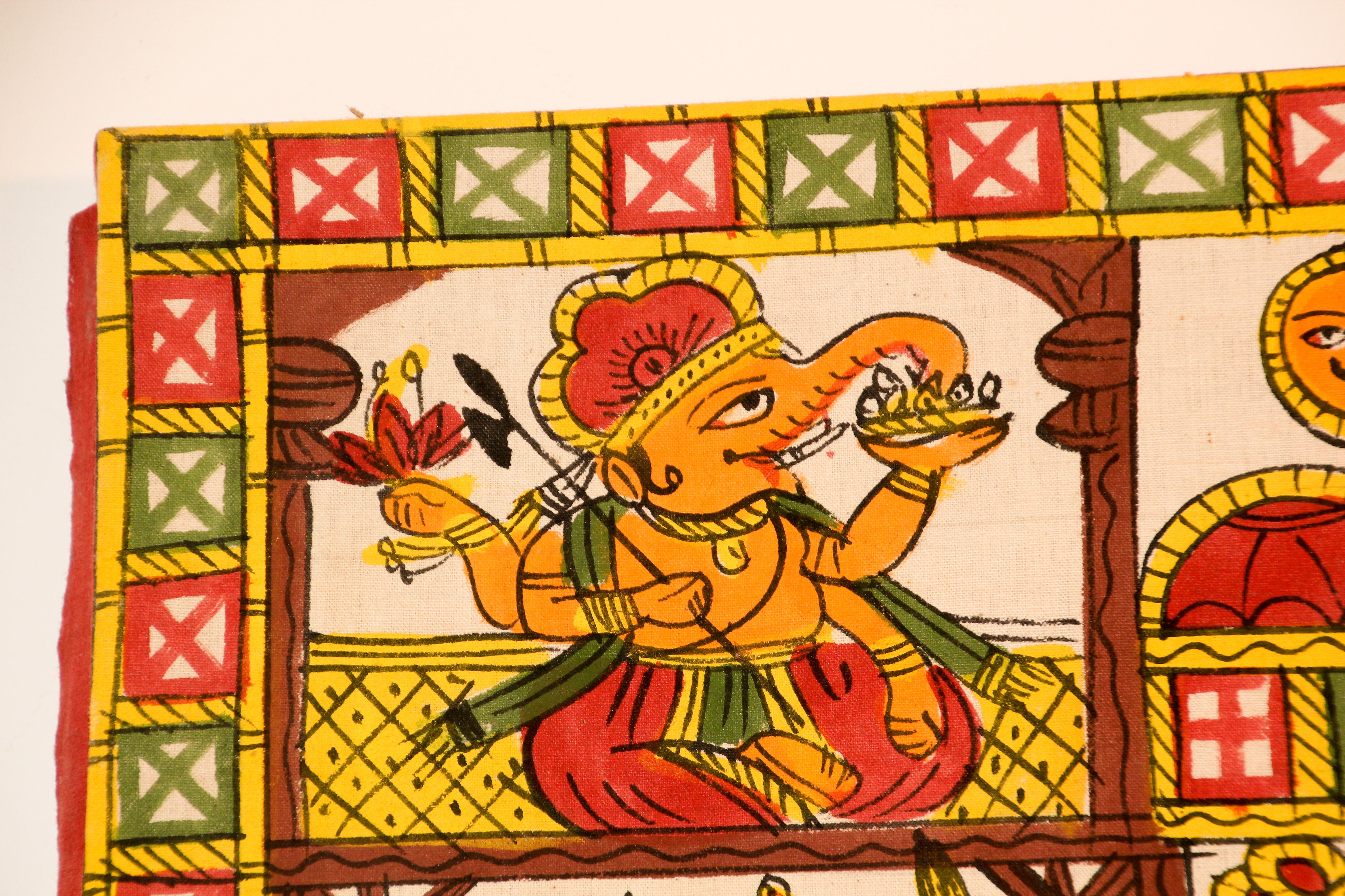 Peint à la main Peinture d'art décoratif asiatique Phad - Procession royale du Rajasthan en vente