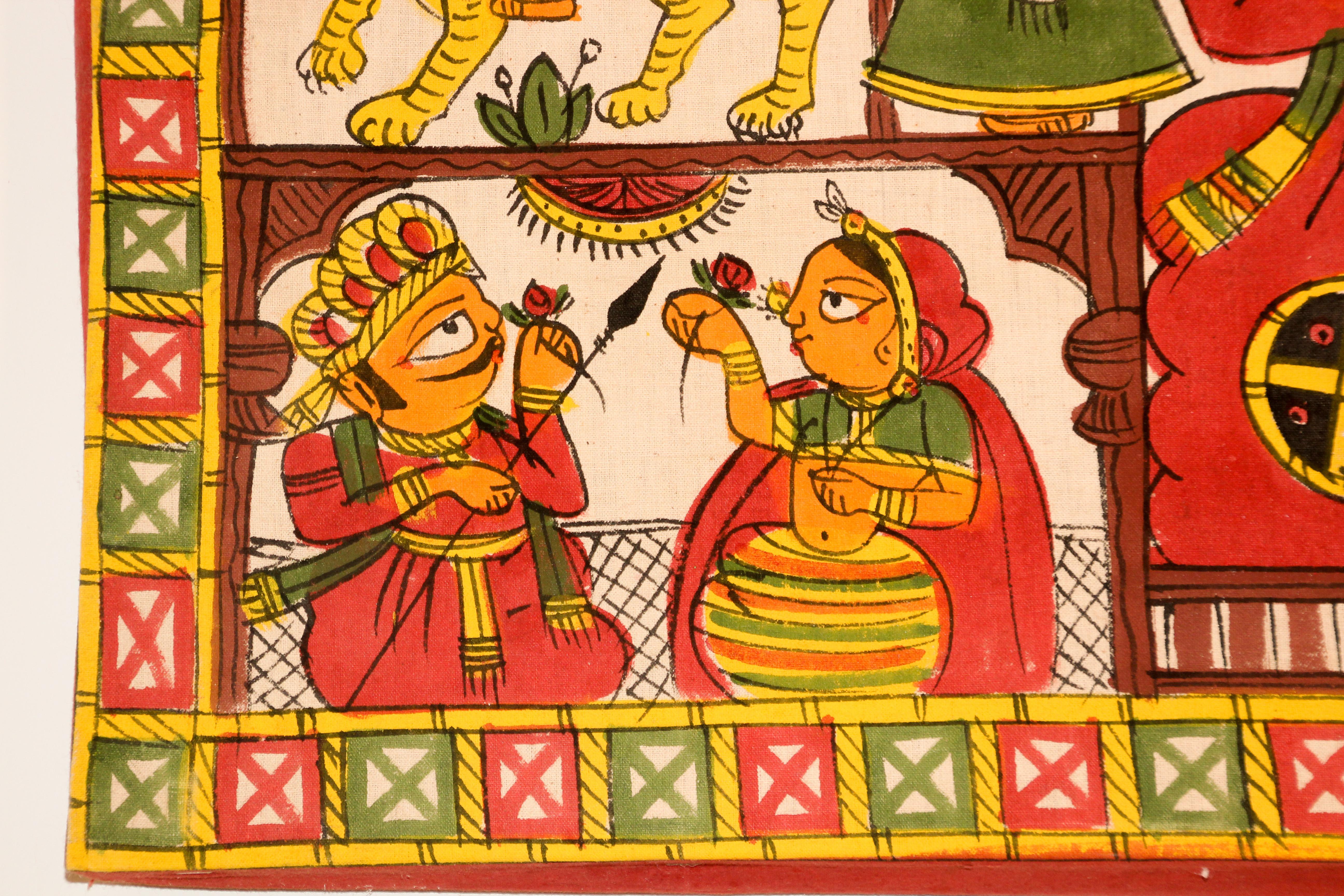 Milieu du XXe siècle Peinture d'art décoratif asiatique Phad - Procession royale du Rajasthan en vente