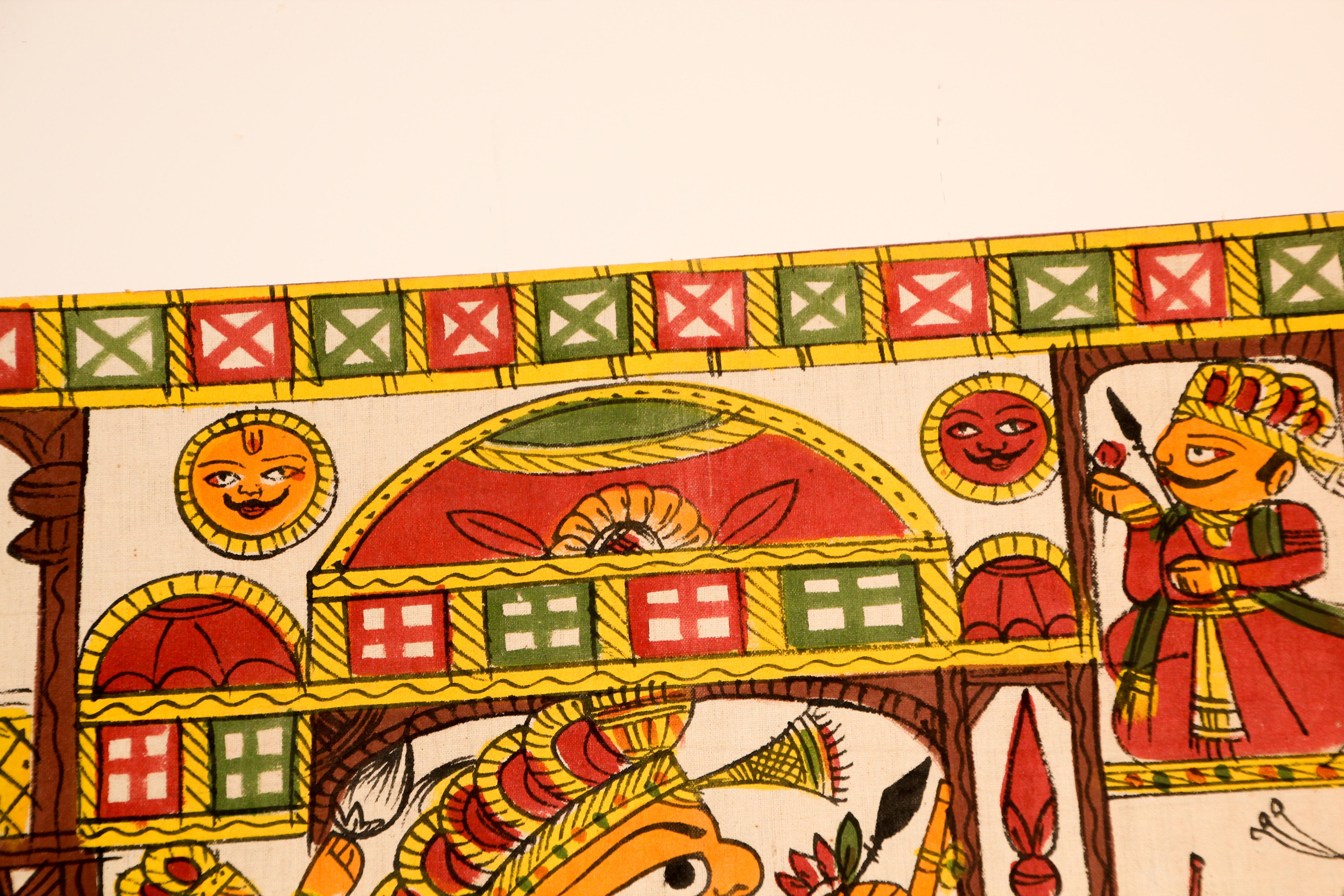 Soie Peinture d'art décoratif asiatique Phad - Procession royale du Rajasthan en vente