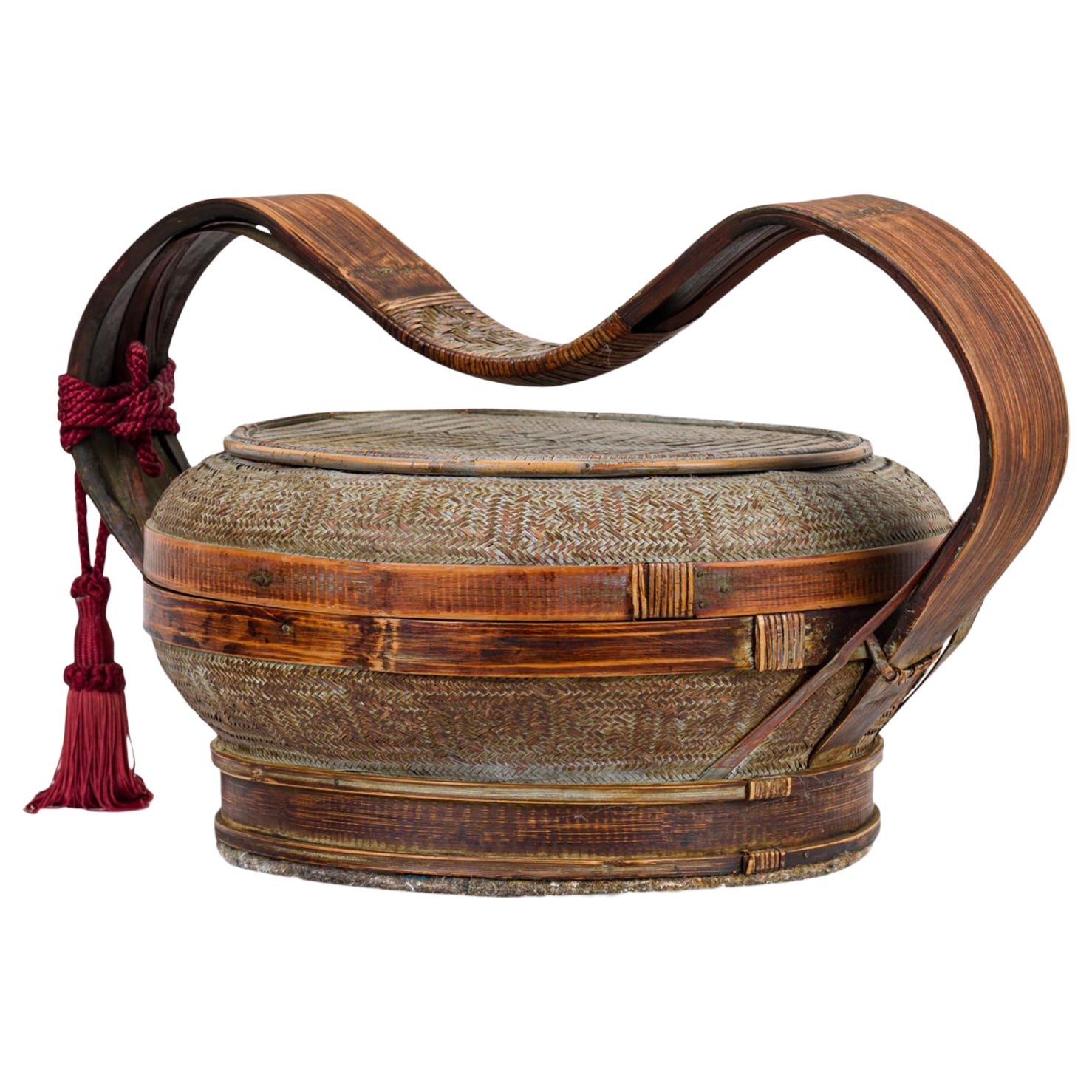 Asian Decorative Rice Basket With Handle