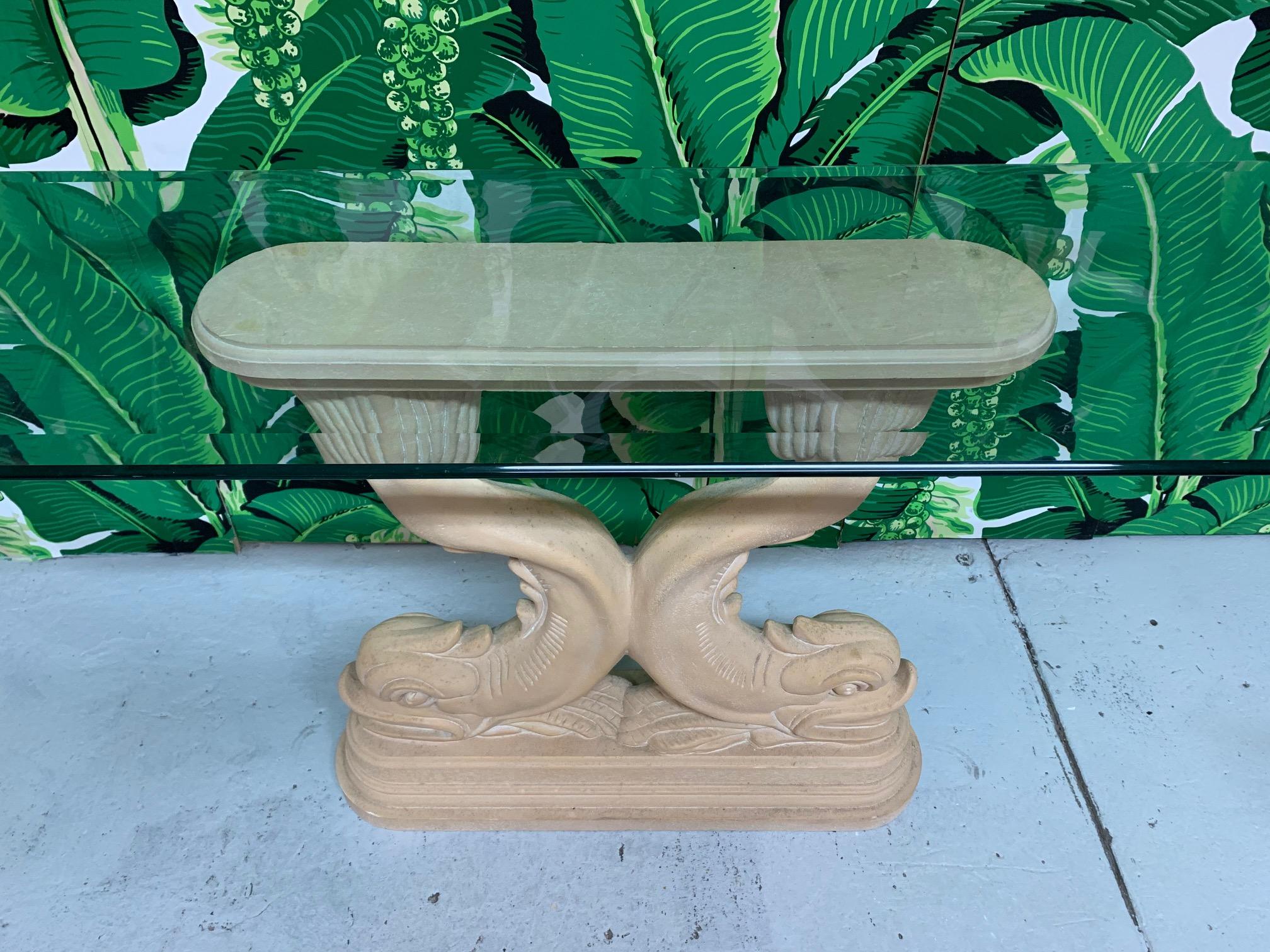 Hollywood Regency Asian Dolphin Fish Console Table