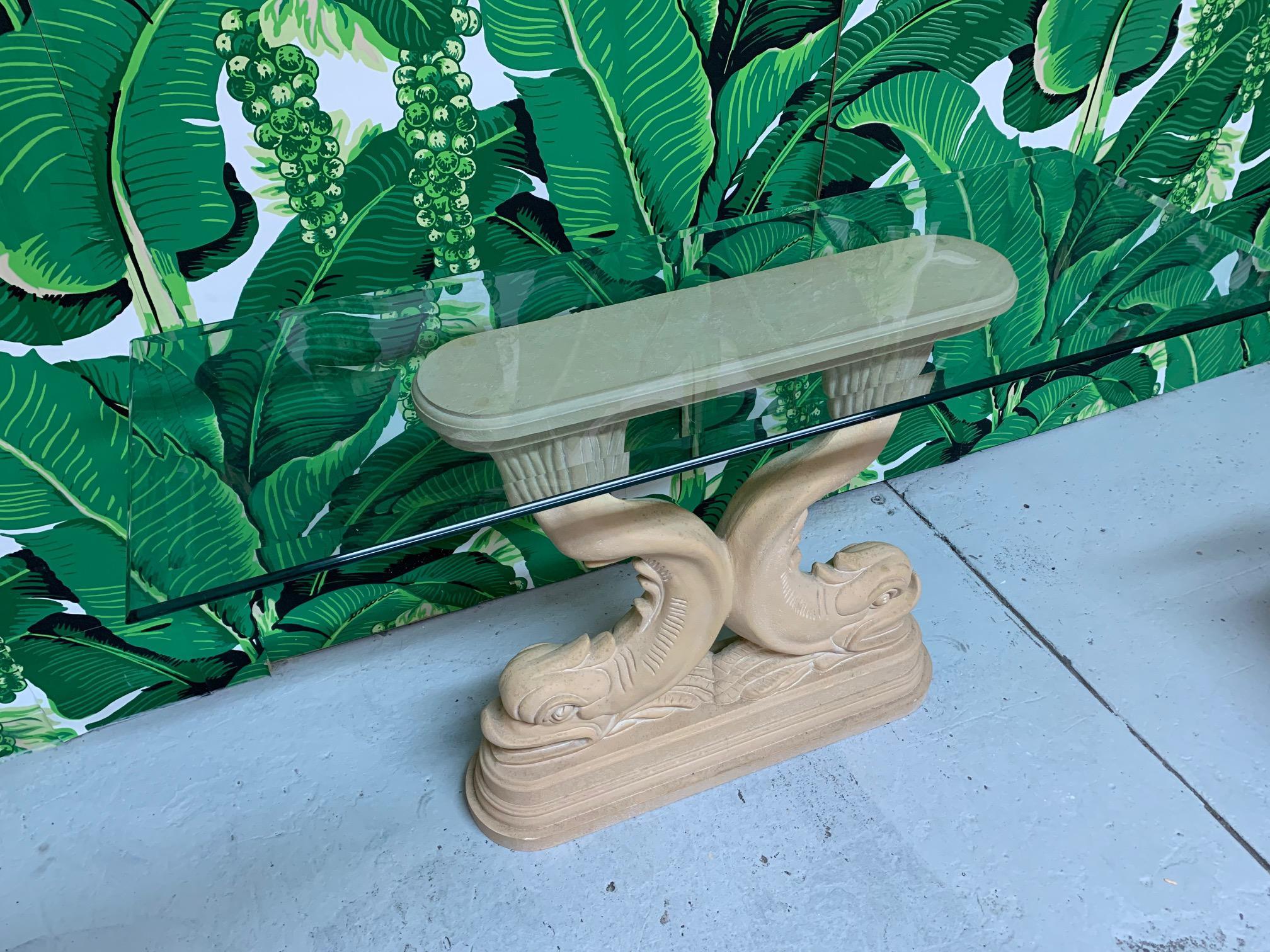 Asian Dolphin Fish Sculptural Console Table In Good Condition In Jacksonville, FL