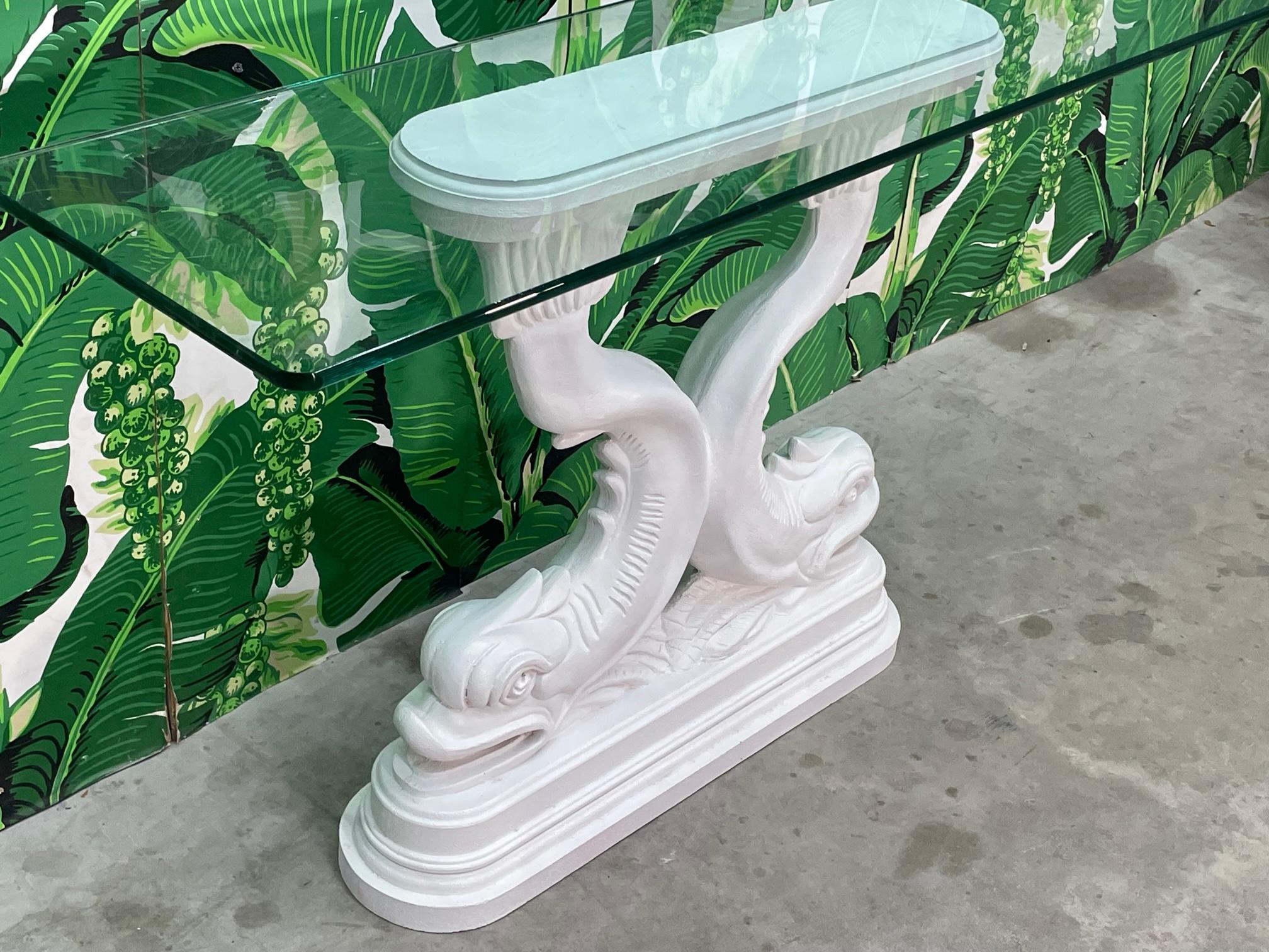 20th Century Asian Dolphin Fish Sculptural Console Table For Sale