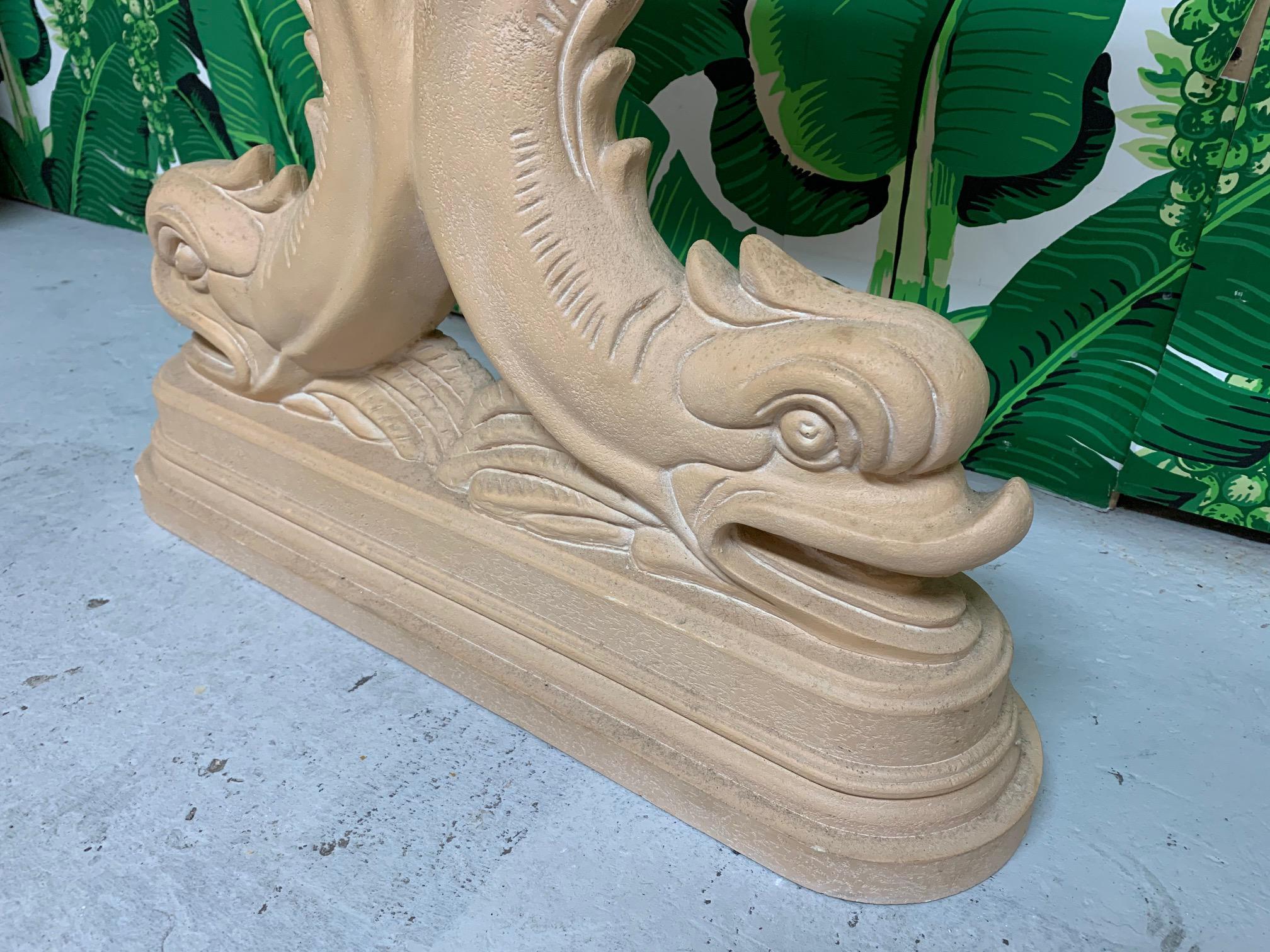 Plaster Asian Dolphin Fish Sculptural Console Table