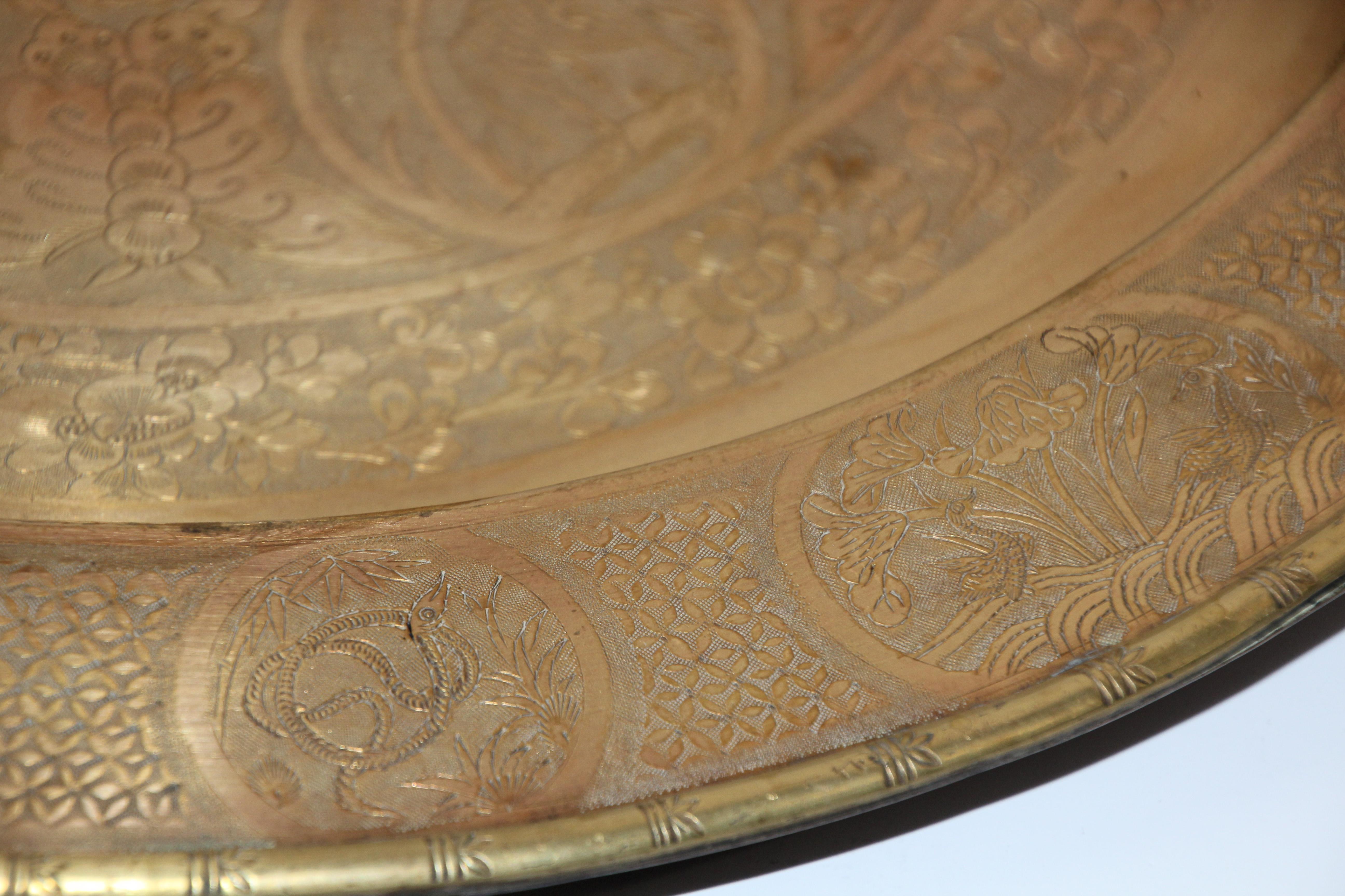 Asian Dragon Antique Round Brass Tray 2