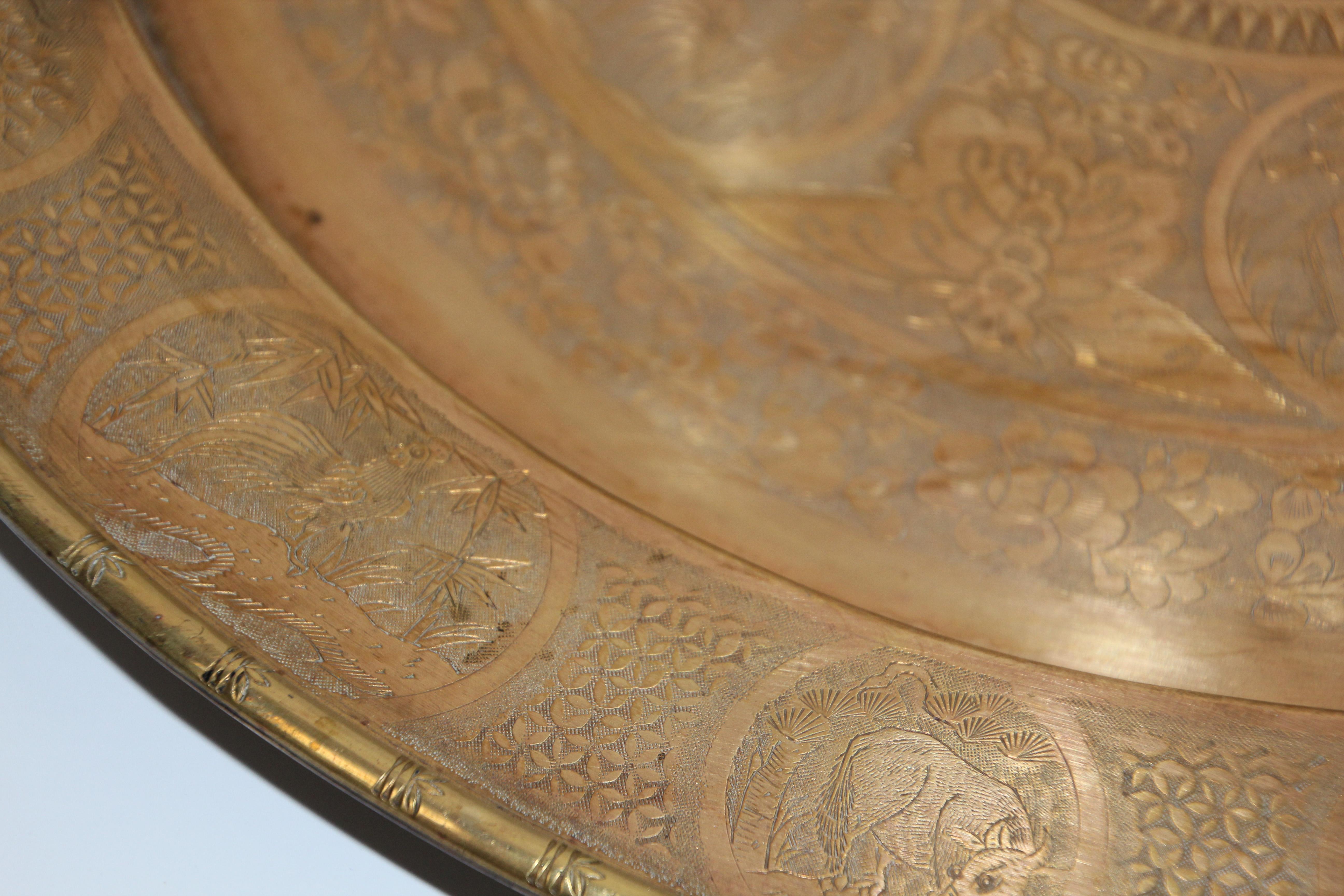 Asian Dragon Antique Round Brass Tray 5