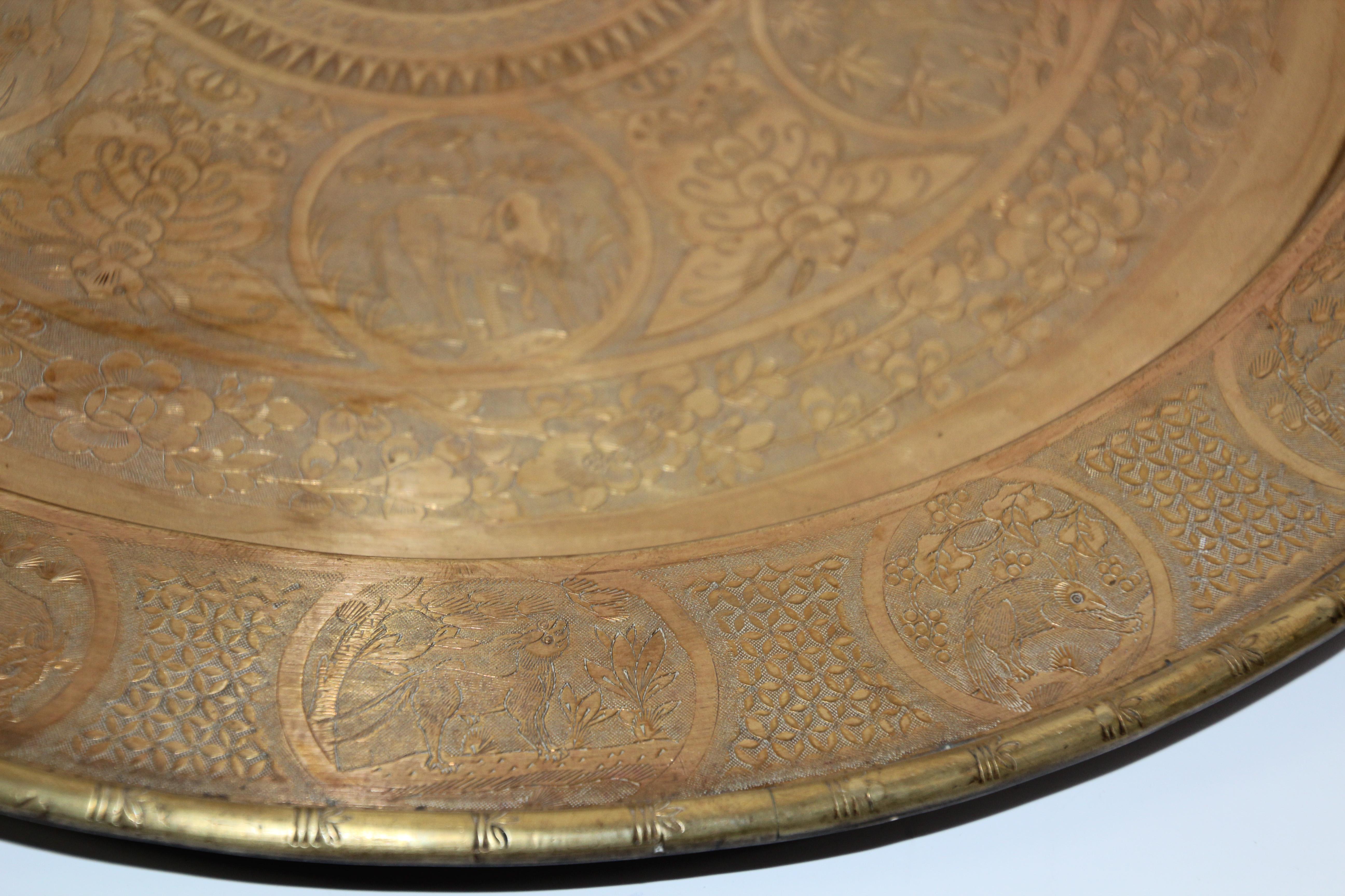 Asian Dragon Antique Round Brass Tray 15