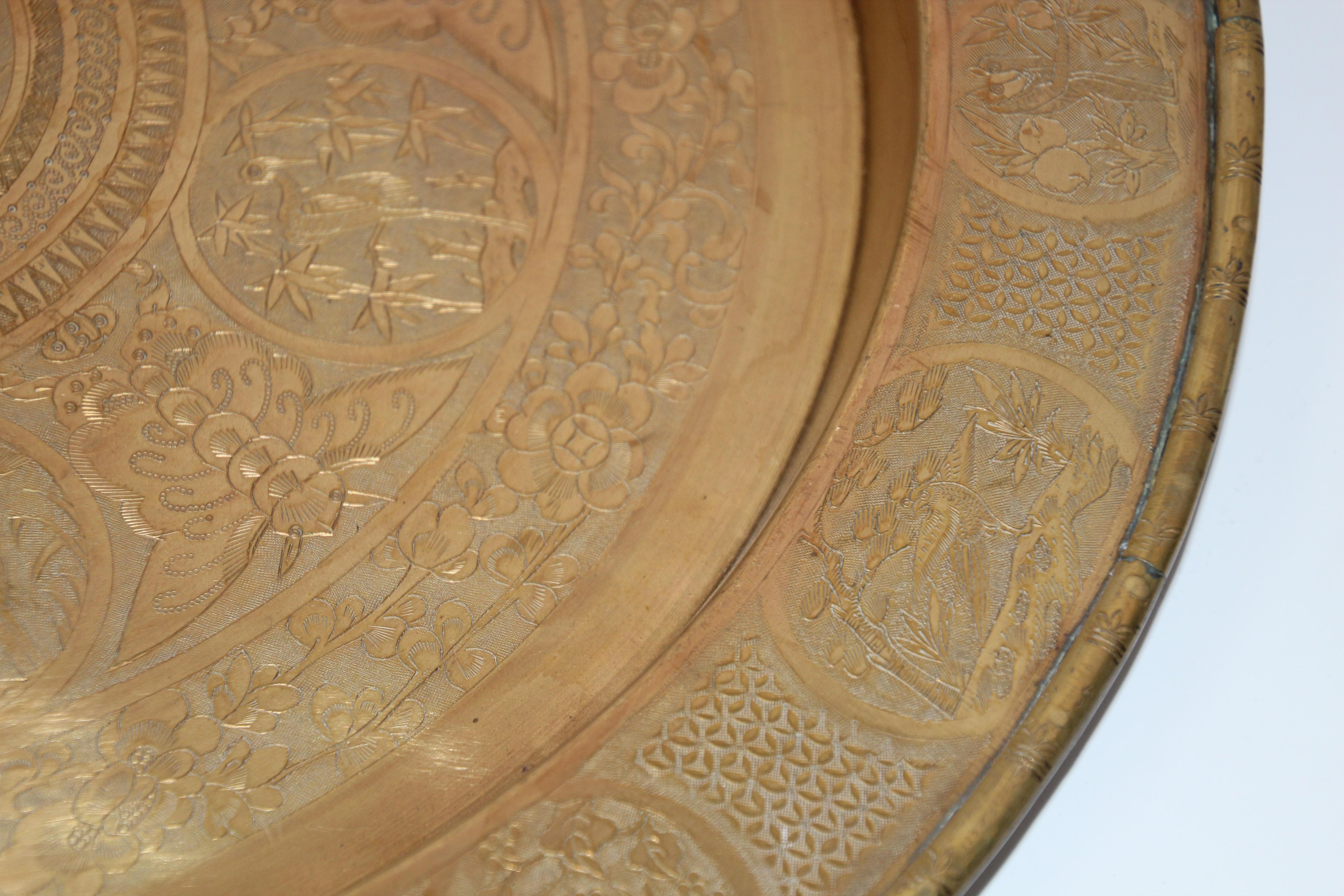 Asian Dragon Antique Round Brass Tray 17