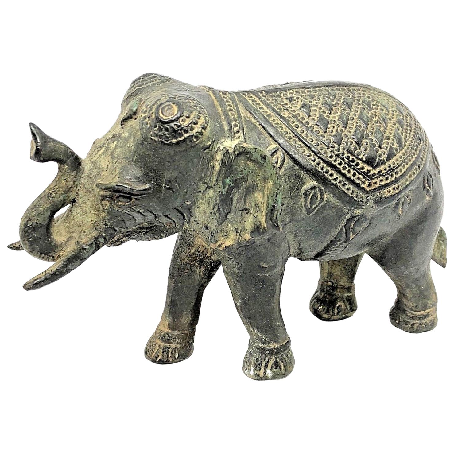 Asian Elephant Bronze Brass Sculpture Statue Vintage, 1950s