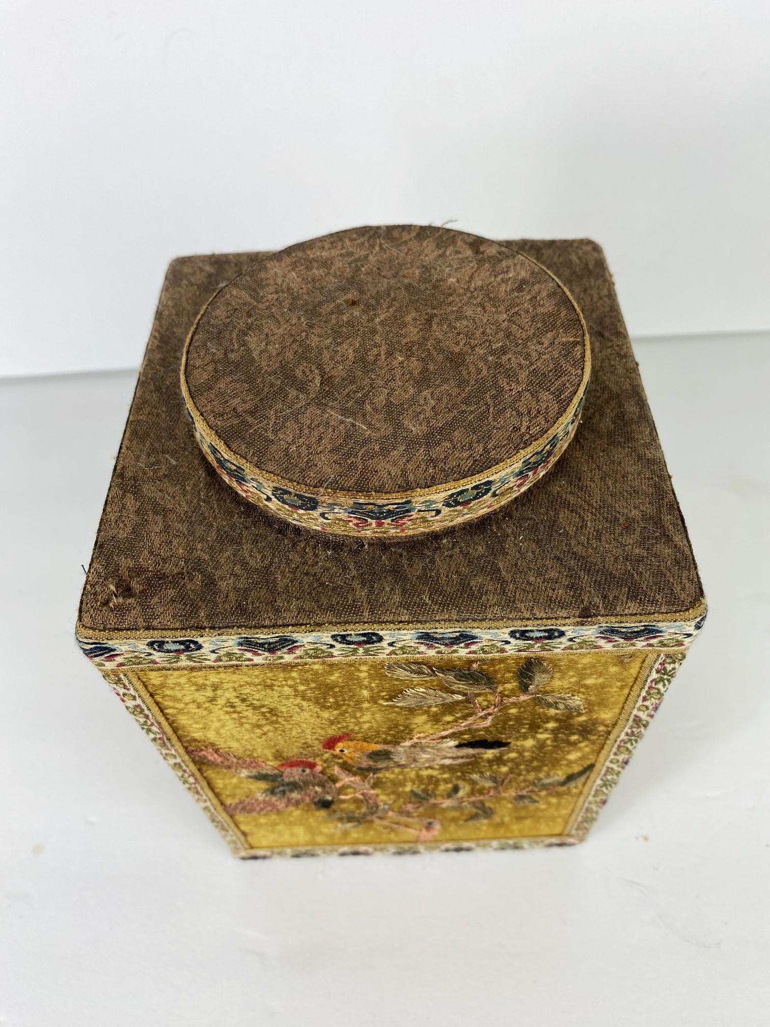 Chinese Asian Embroidery Tea Caddy For Sale