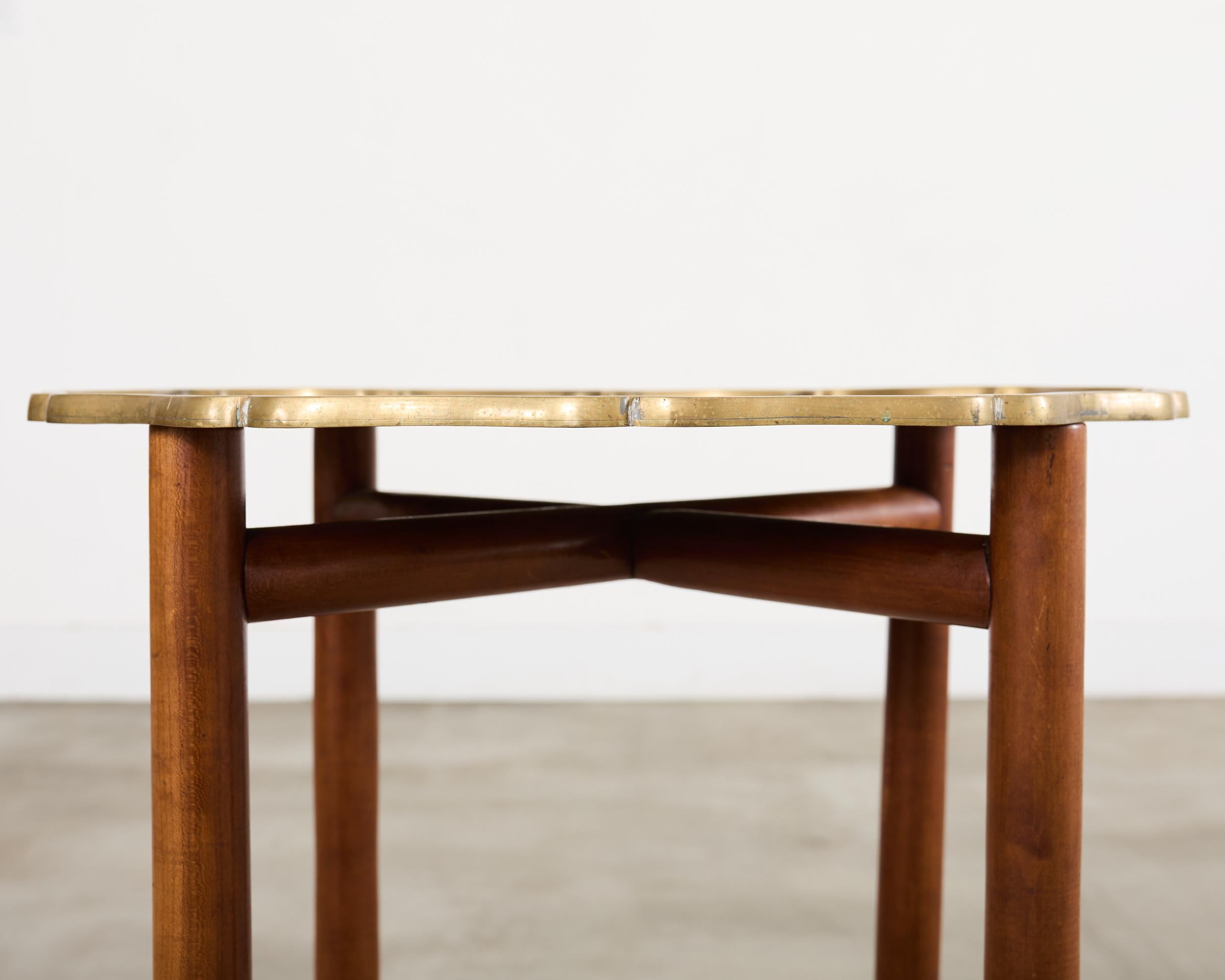 Asian Etched Brass Tray Table on Four Leg Stand For Sale 6