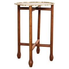 Asian Etched Brass Tray Table on Four Leg Stand