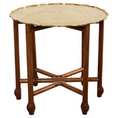 Asian Etched Brass Tray Table on Six Leg Folding Stand