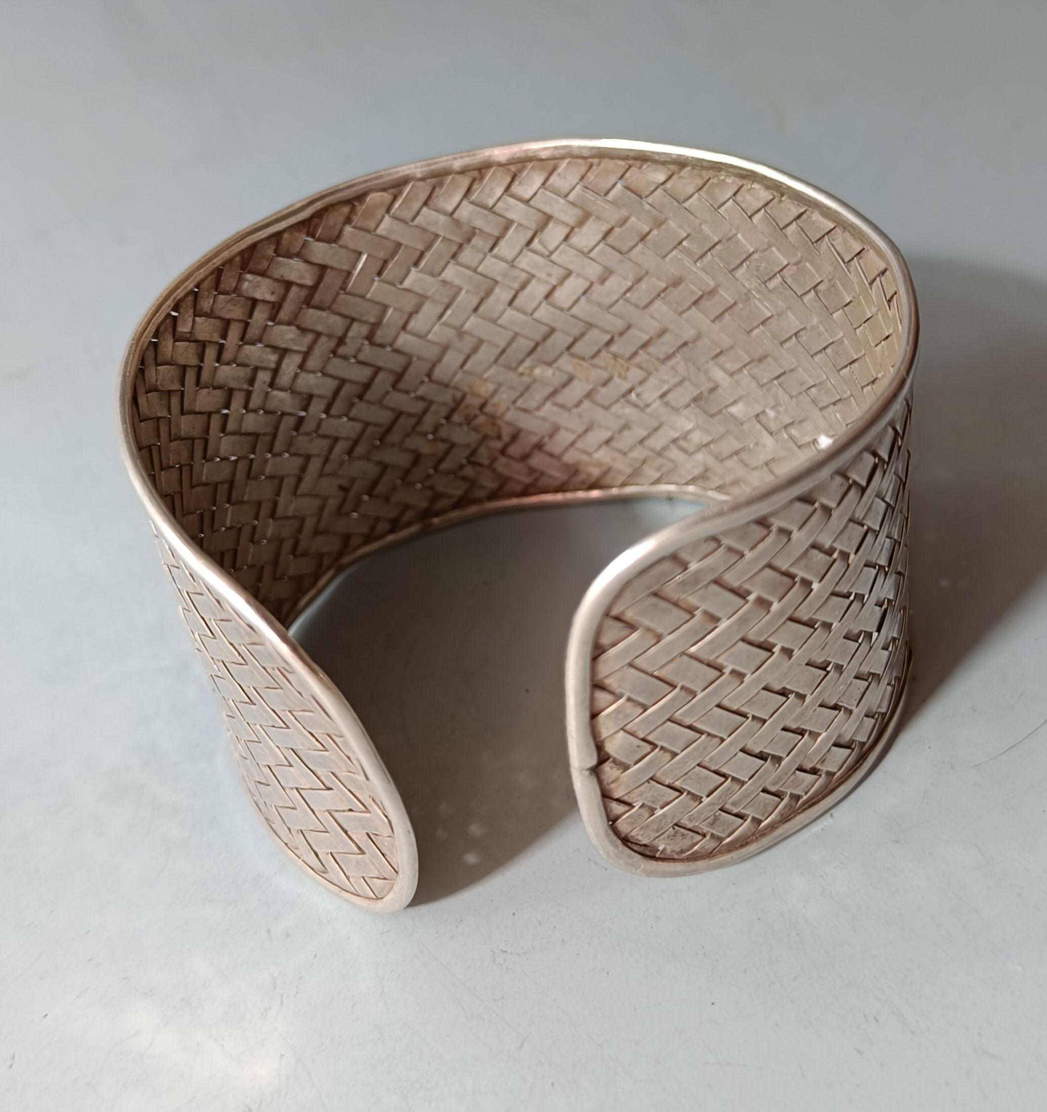 Brazalete etnográfico asiático brazalete de plata tejida India Rajastán Joyería vintage Hecho a mano en venta