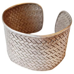 Bracelet manchette vintage indien du Rajasthan tissé en argent ethnographique asiatique