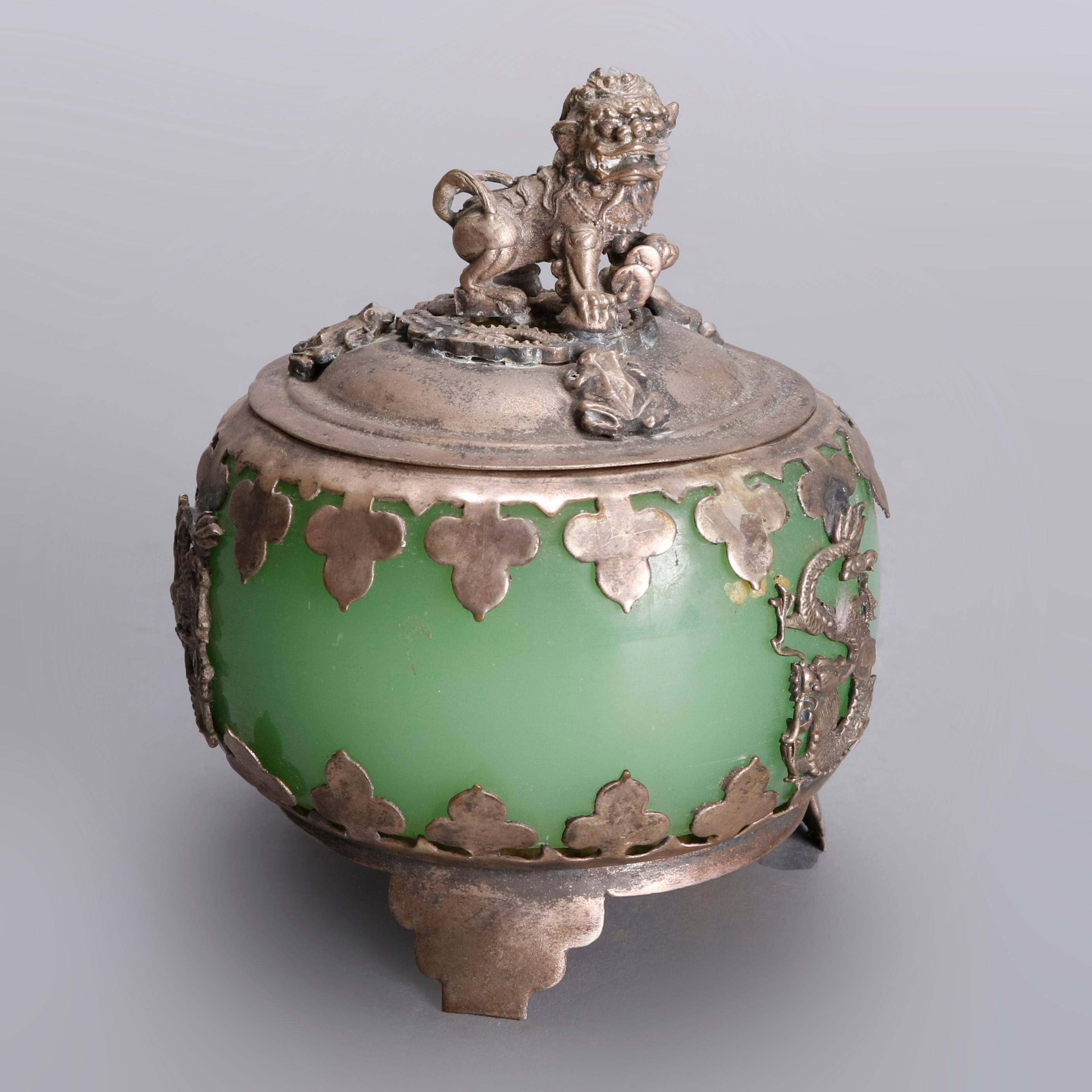 Cloissoné Asian Figural Jade, Cloisonné and Silver Teapots and Covered Jar, 20th Century