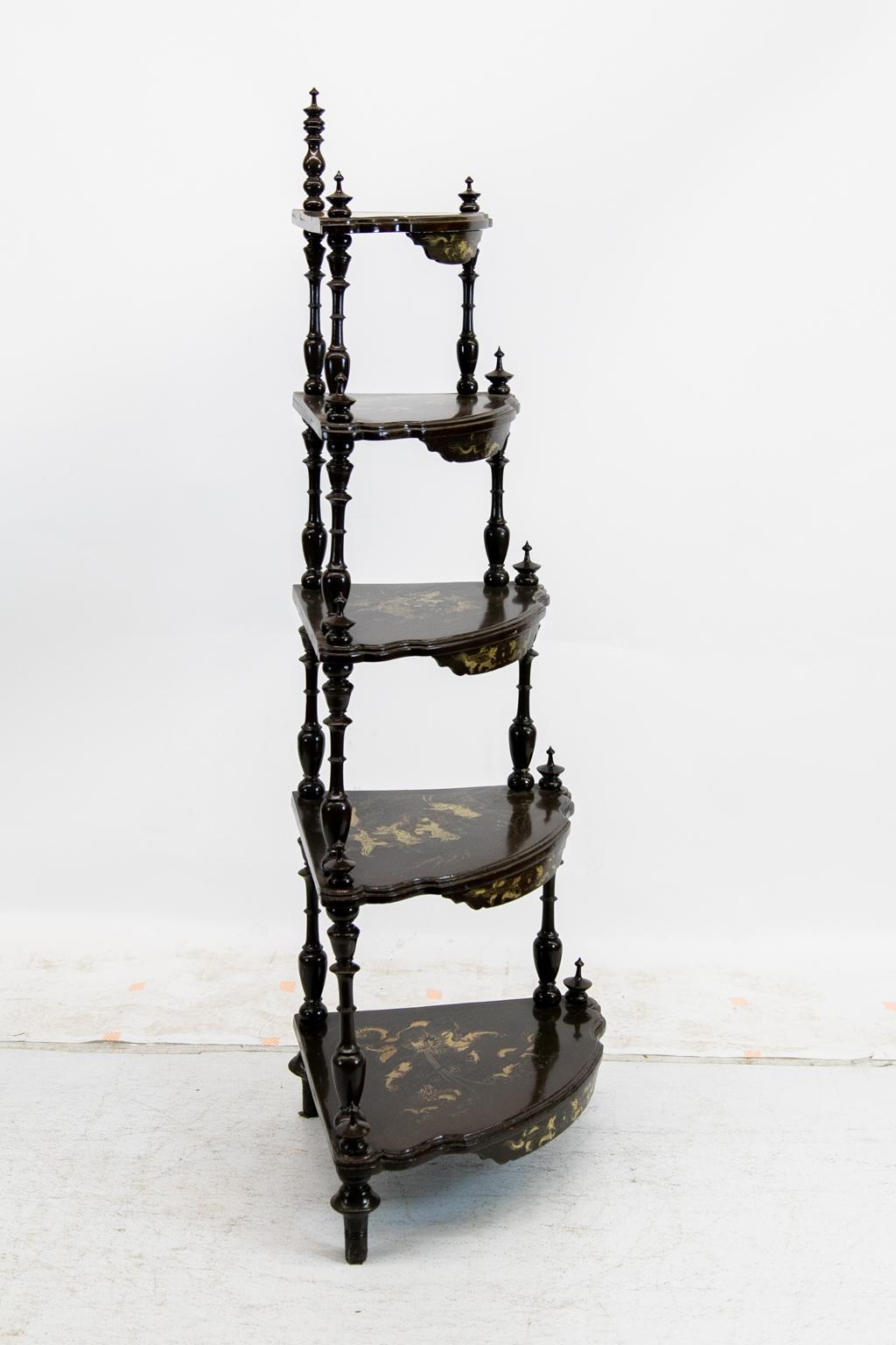 Asian Five-Tiered Corner Shelf In Good Condition For Sale In Wilson, NC