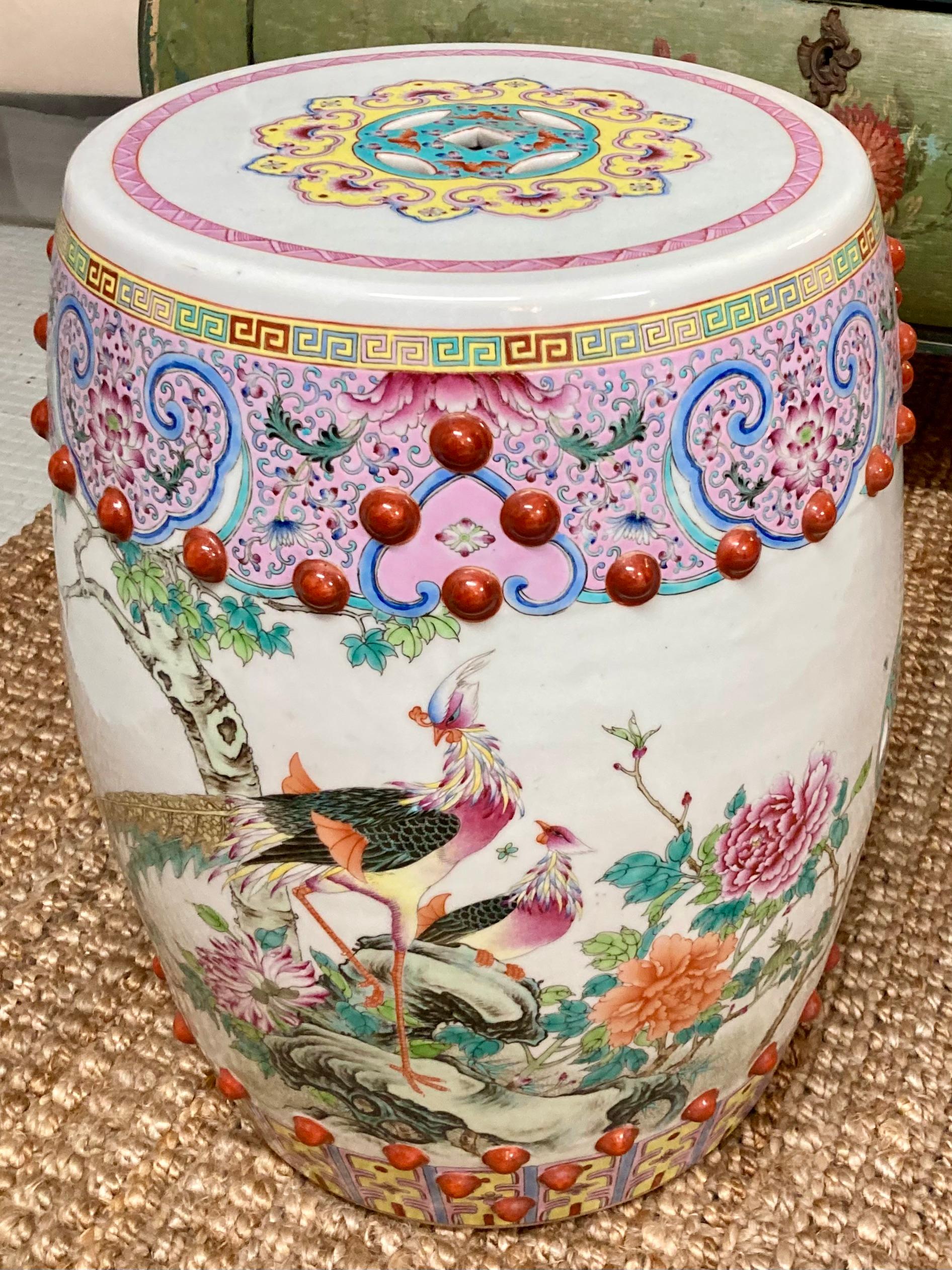 Mid-20th Century Asian Floral and Fauna Garden Seat For Sale
