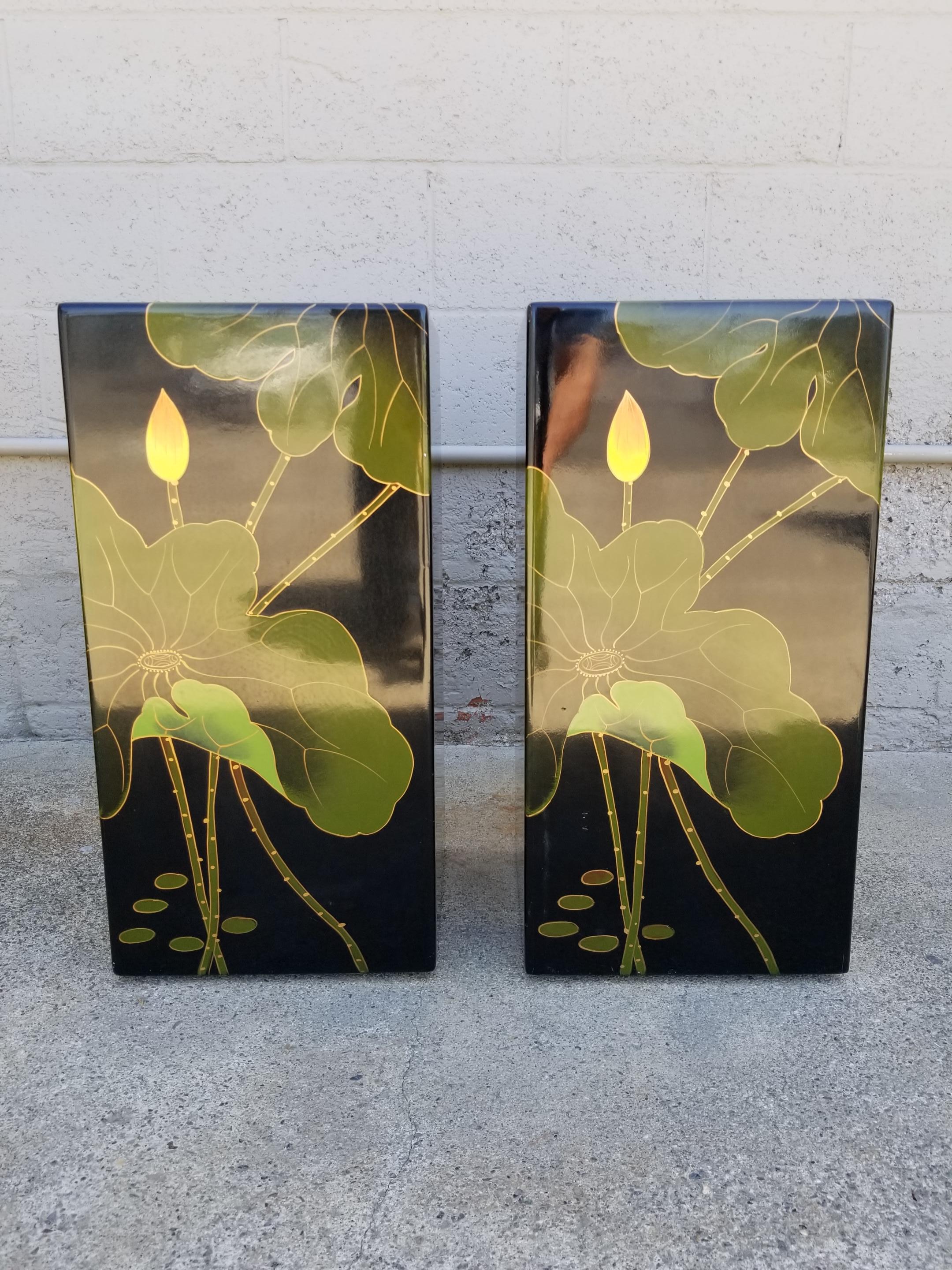 Asian Floral Lacquer Stools or Pedestals a Pair 3